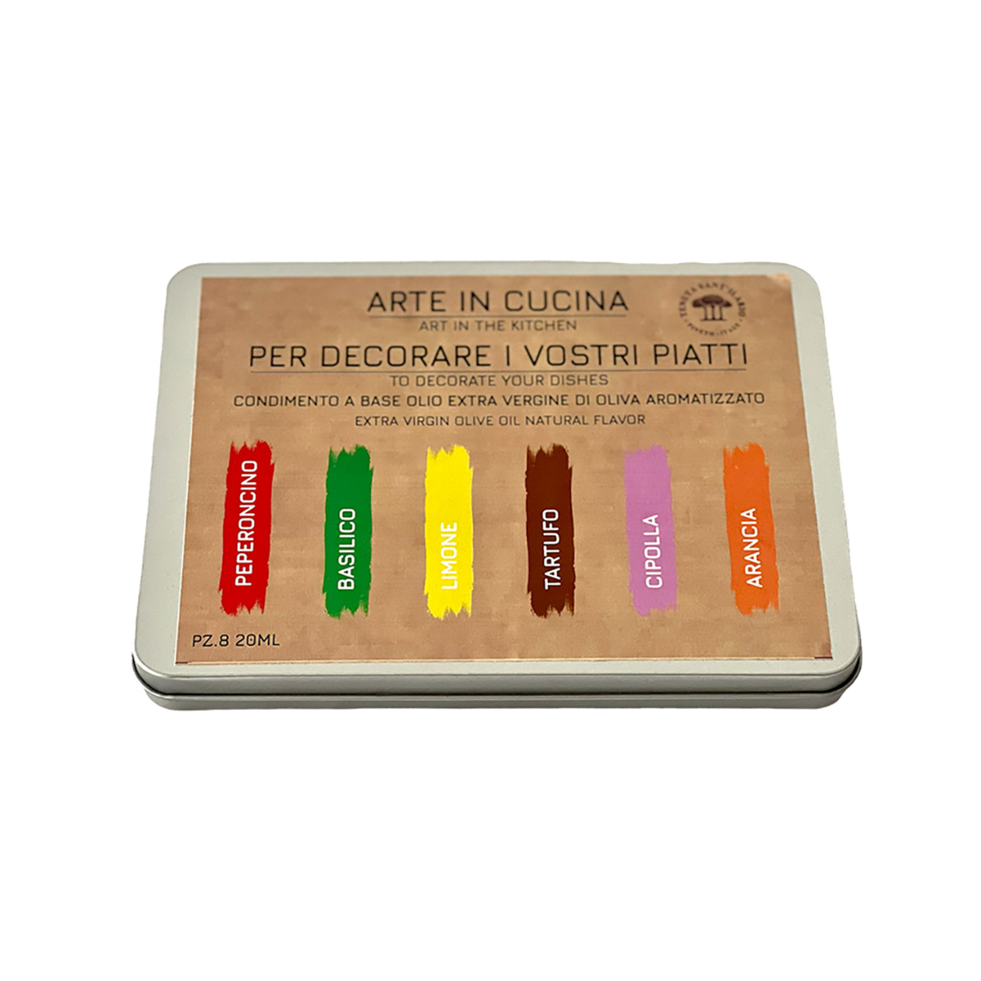Set 6 Tubetti Olio Extra Vergine di Oliva Aromatizzato 20 ml TSI 630 in scatola Latta Tenuta Sant'Ilario vista1
