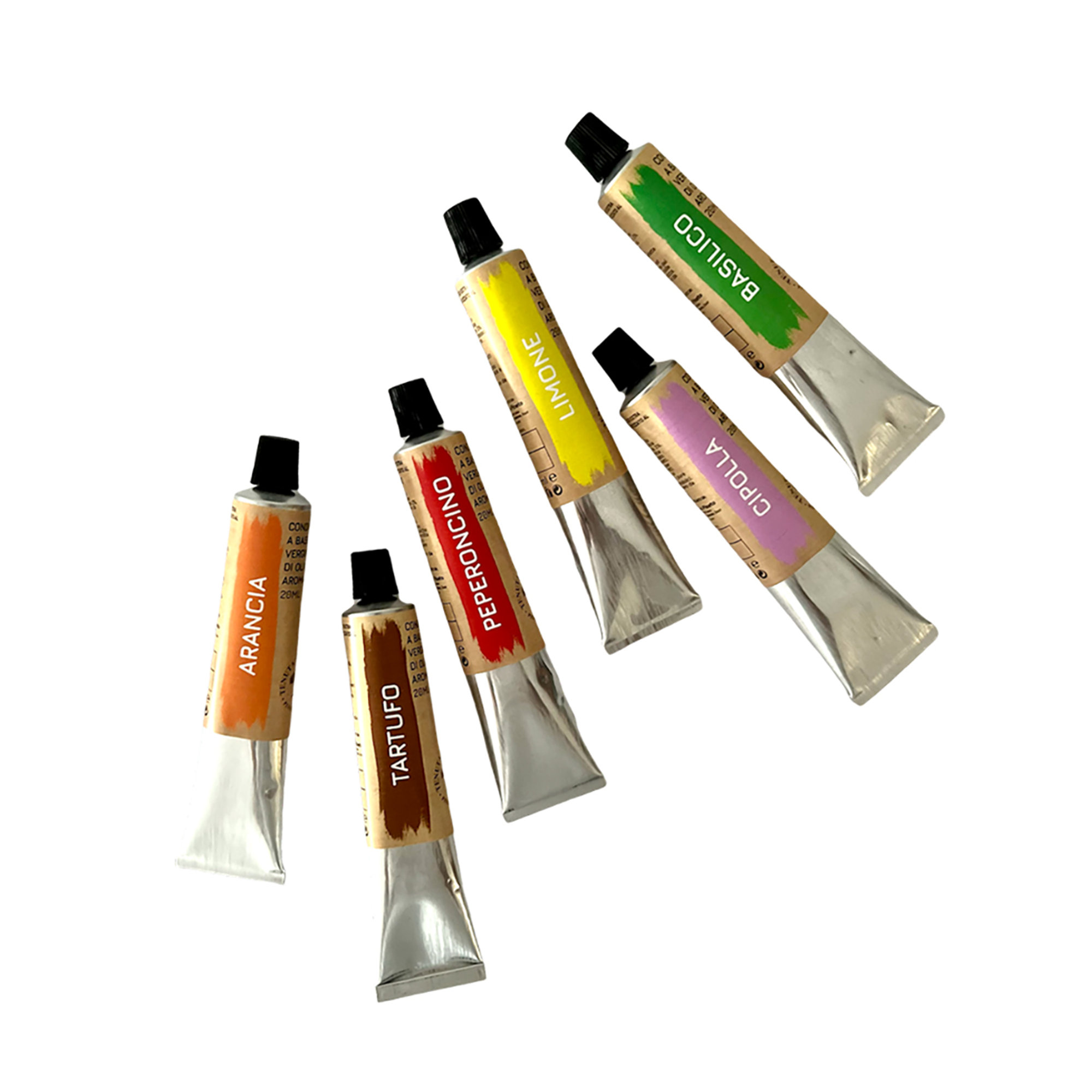 Set 6 Tubetti Olio Extra Vergine di Oliva Aromatizzato 20 ml TSI 630 in scatola Latta Tenuta Sant'Ilario vista2