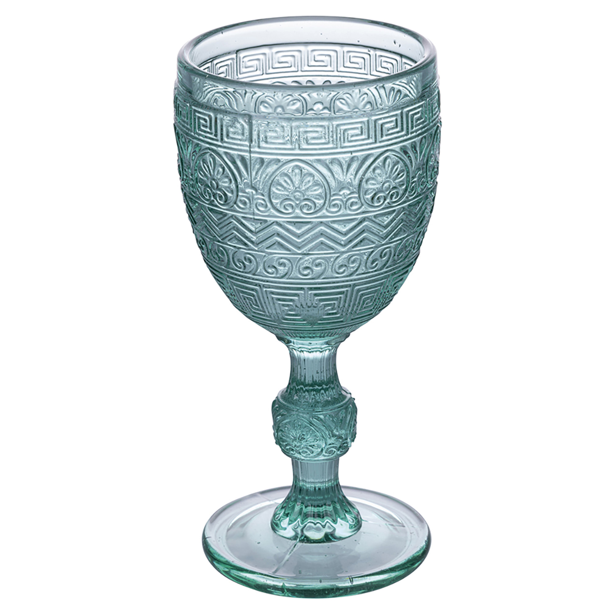 Set med 6 glas 210 ml i färgat glas, reliefarbete, Mexico Villa D'Este Home Tivoli 1996 vista2