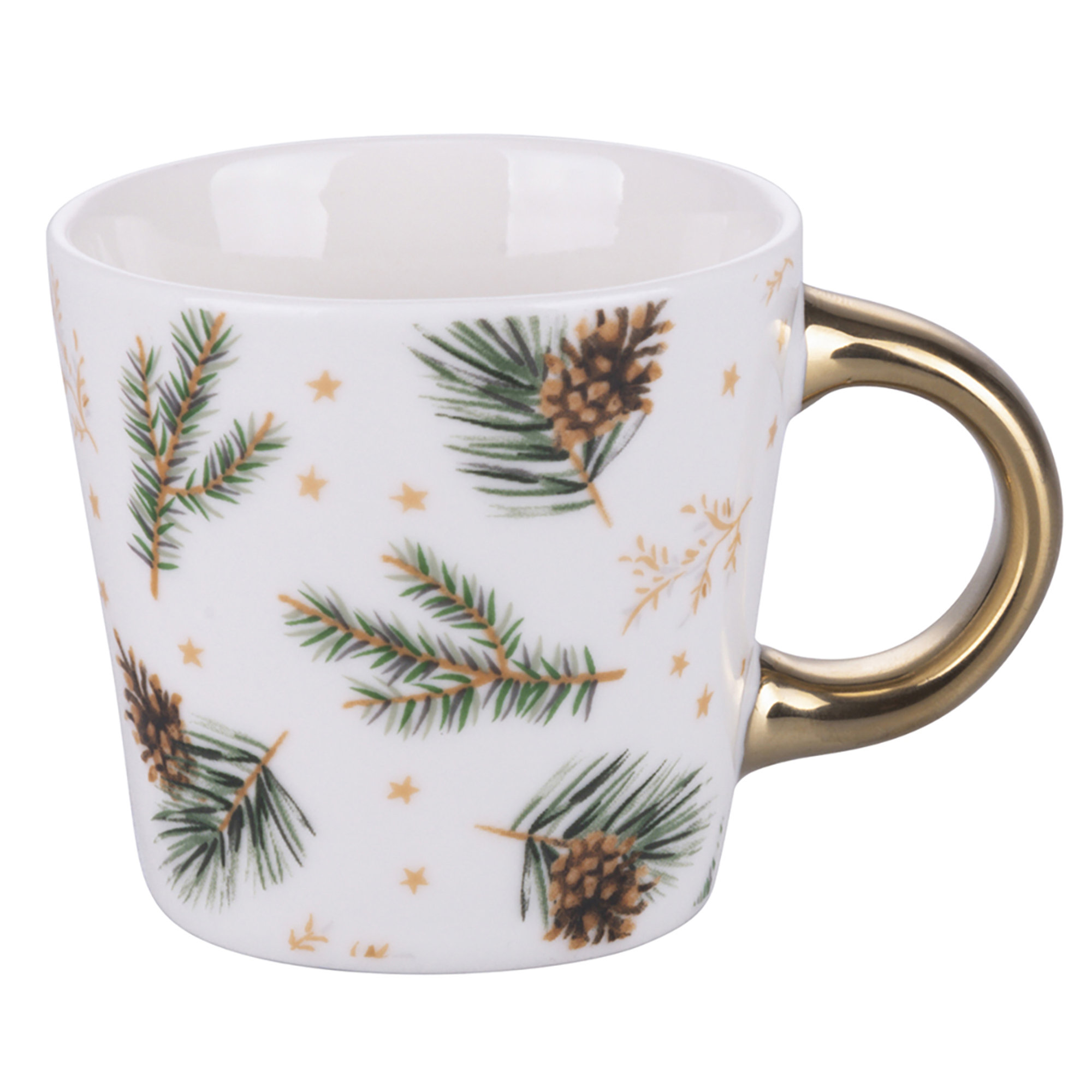 Ensemble de 6 tasses à café de Noël 90 ml, décorées de branches de pin, baies et cônes de pin, avec une poignée dorée confortable, en porcelaine nouvelle, houx Villa D'Este Home Tivoli 1996 vista2