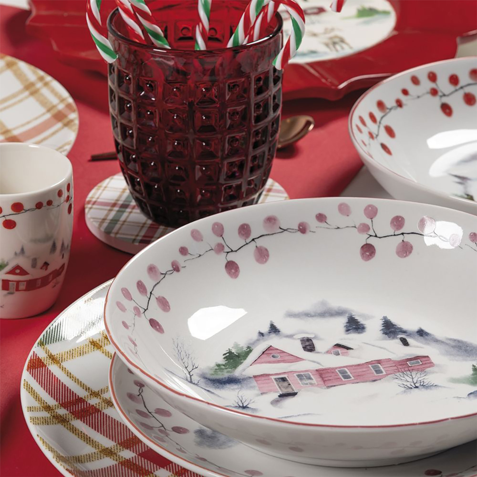 Servizio piatti 18 pezzi in porcellana, 6 posti tavola, decoro natalizio, Xmas Village villa d'este obsoleto vista5
