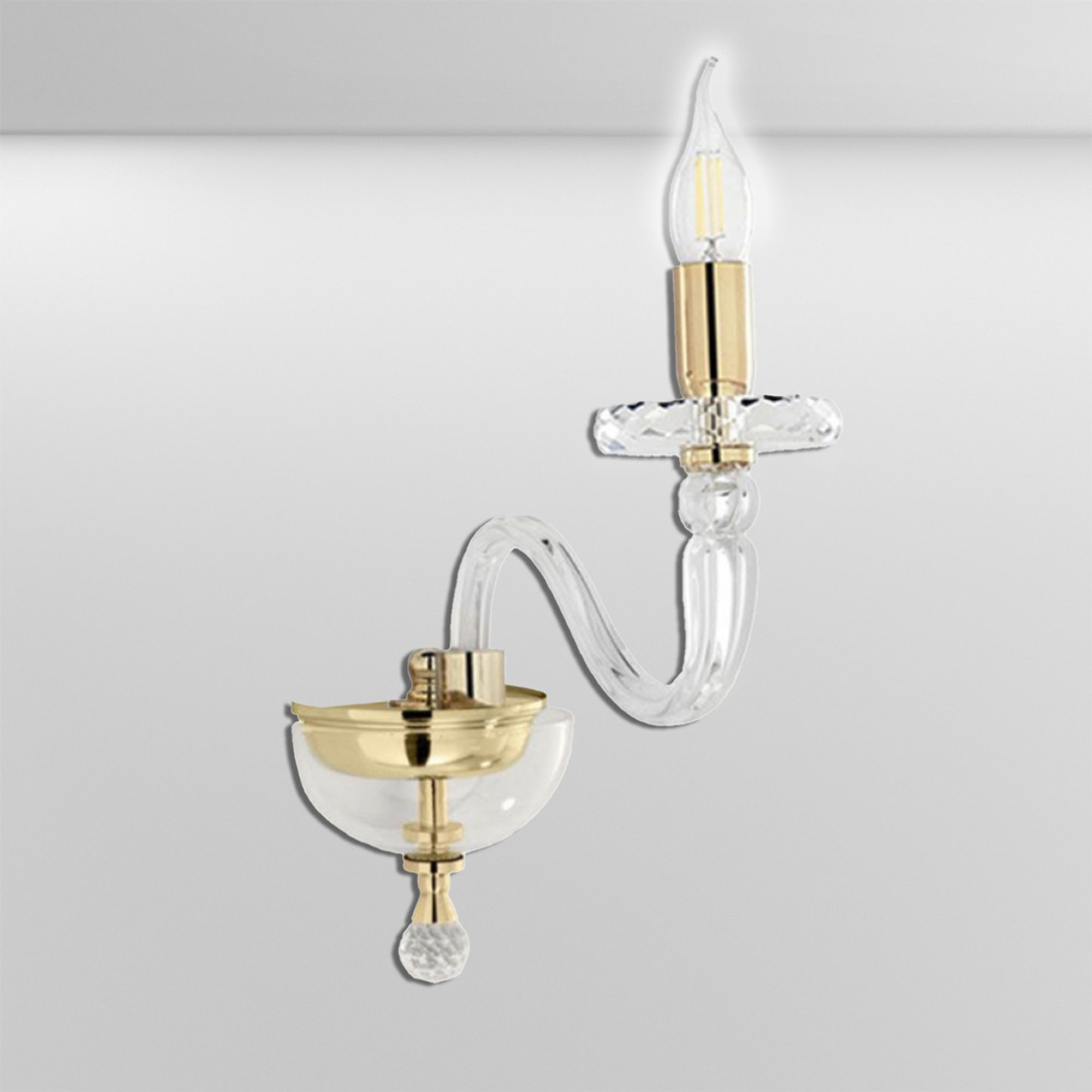 Applique Gala/1 in vetro con elementi decorativi in cristallo ottico, oro Ondaluce vista2