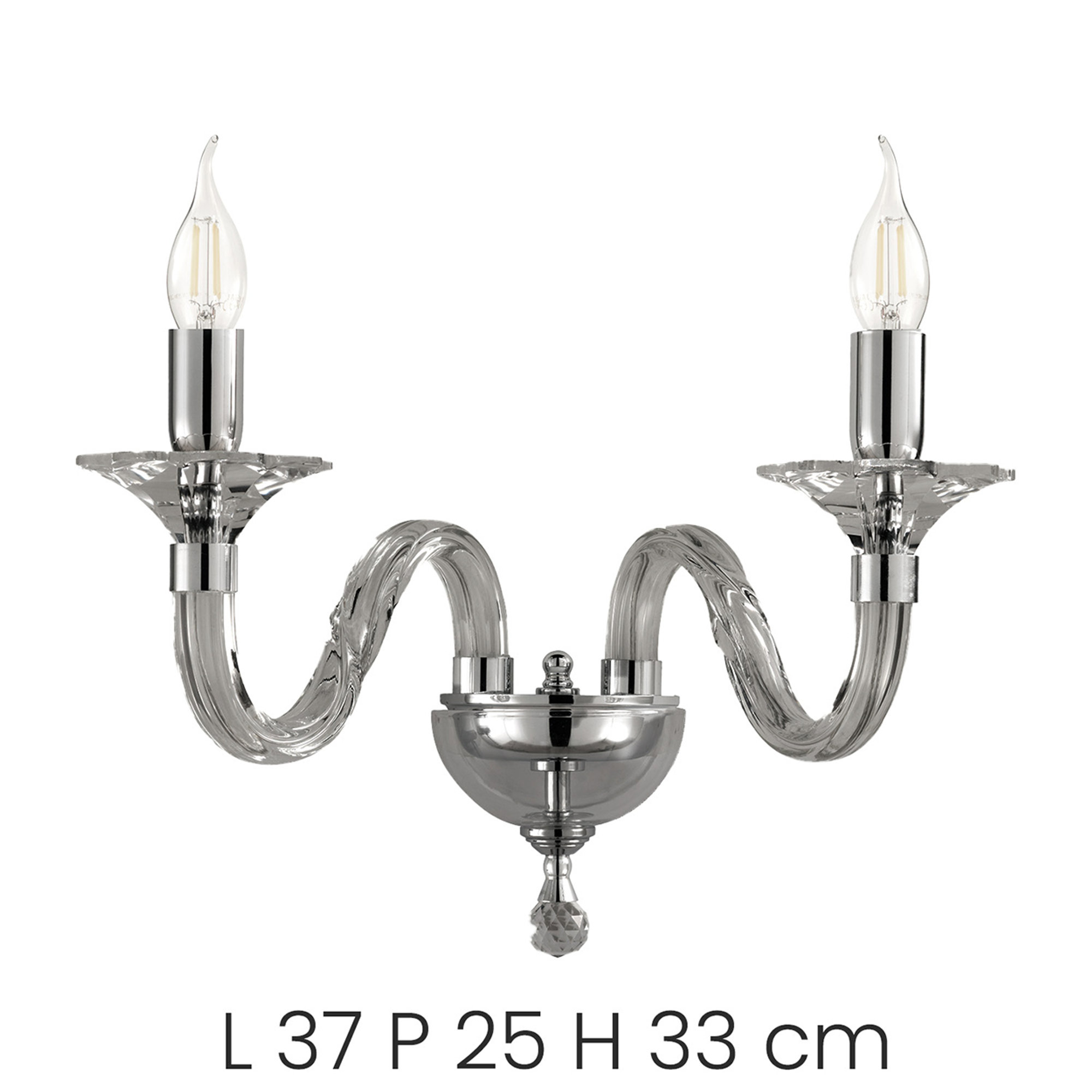 Applique Gala/2 in vetro con elementi decorativi in cristallo ottico, fumè Ondaluce vista1