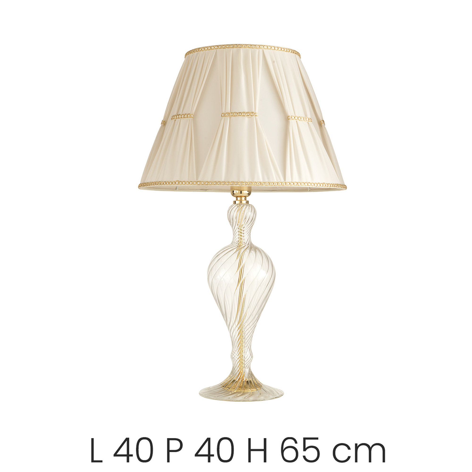 Tischlampe Roxanne aus handgearbeitetem, mundgeblasenem Glas, transparent/gold Ondaluce vista1
