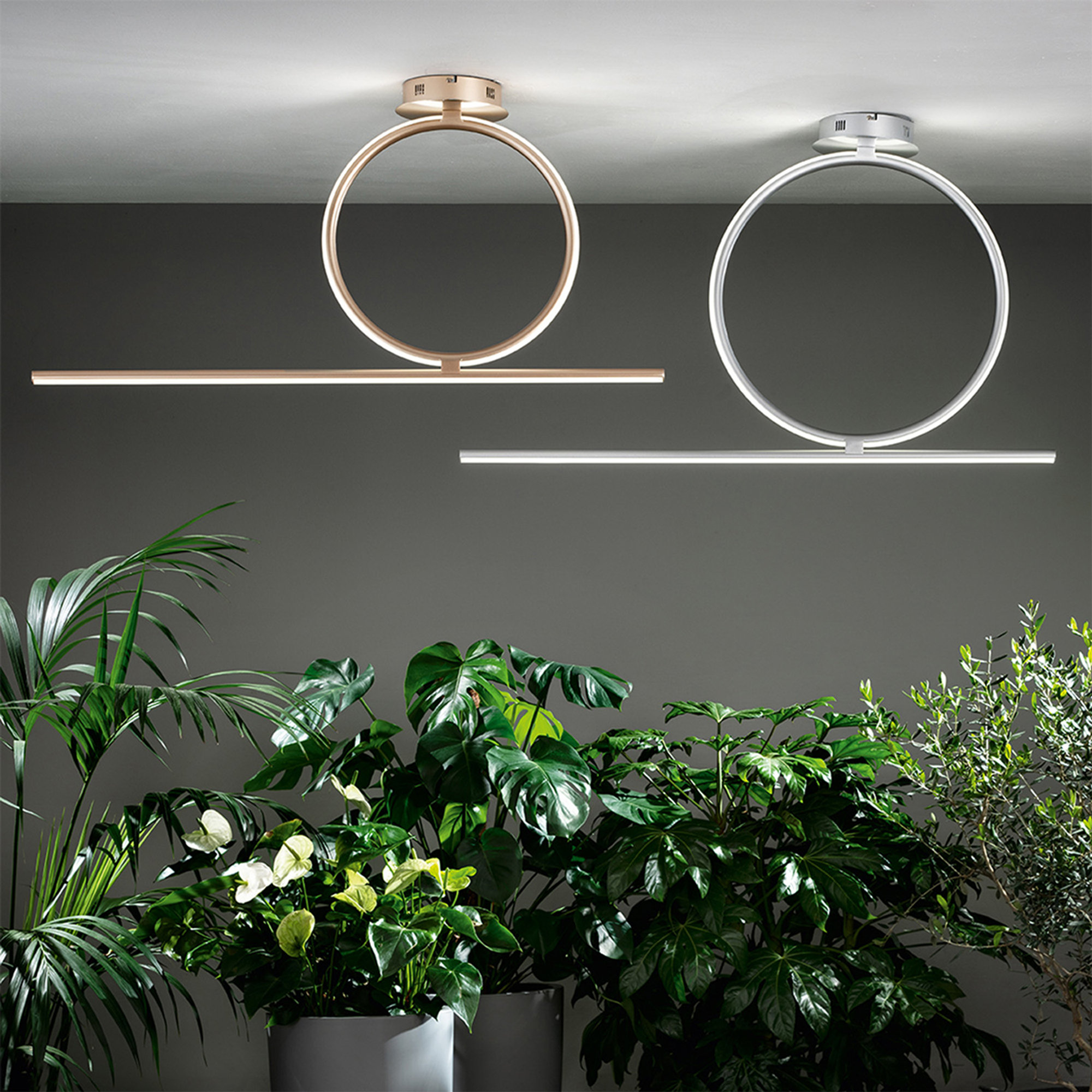 Plafoniera ACROBAT LED dimmerabile in metallo con diffusore siliconico, oro Ondaluce vista2
