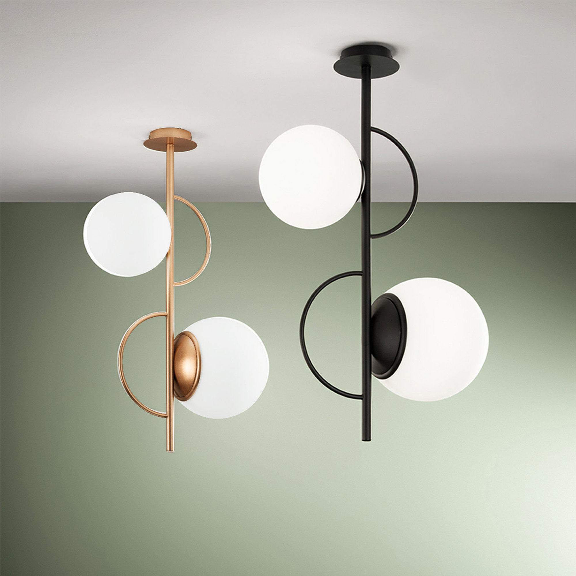 Deckenleuchte BIRDS aus Metall und mundgeblasenem Glas, Gold Ondaluce vista1