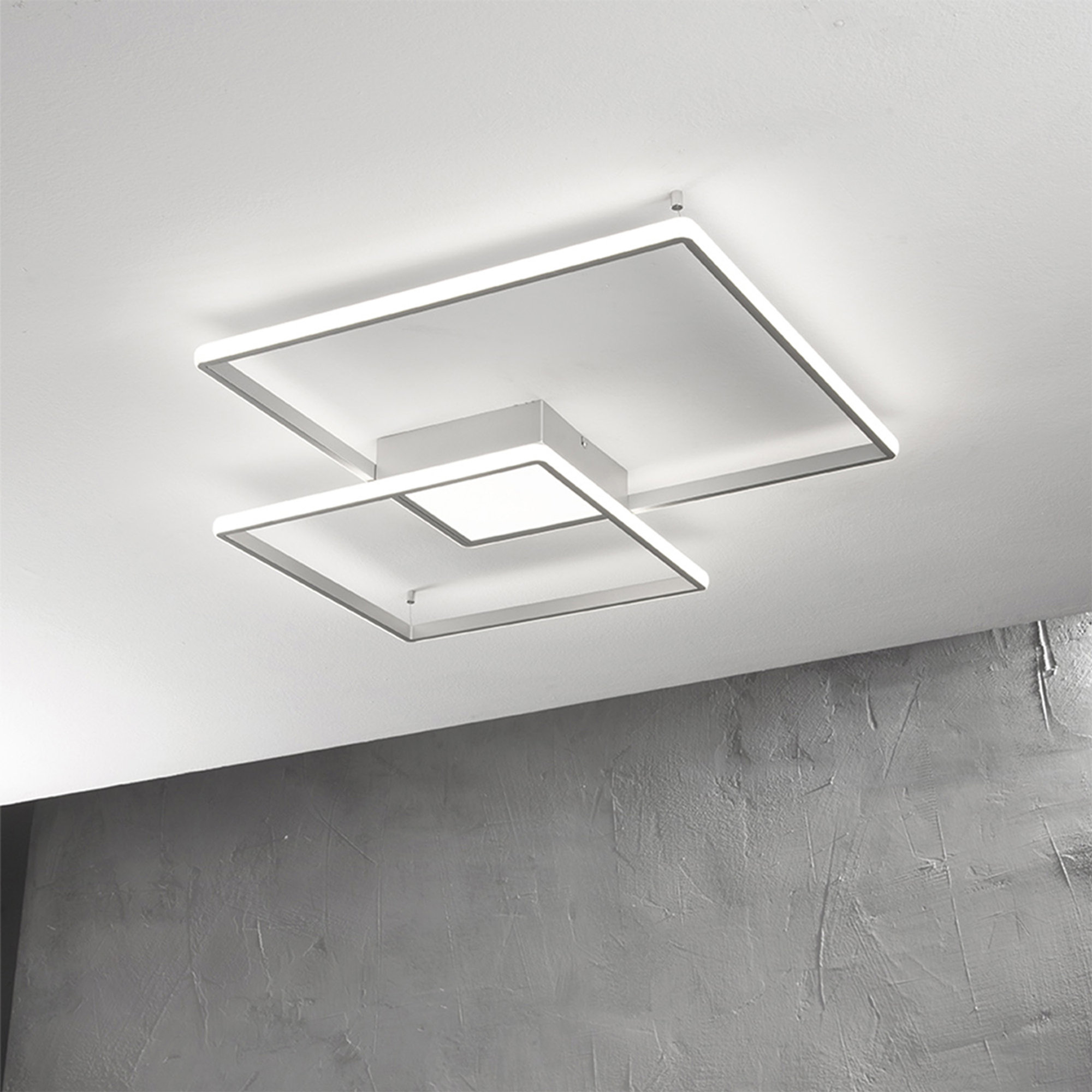 Plafoniera DOWEL in vetro bianco soffiato ed acidato, bianco/silver - grande Ondaluce vista2