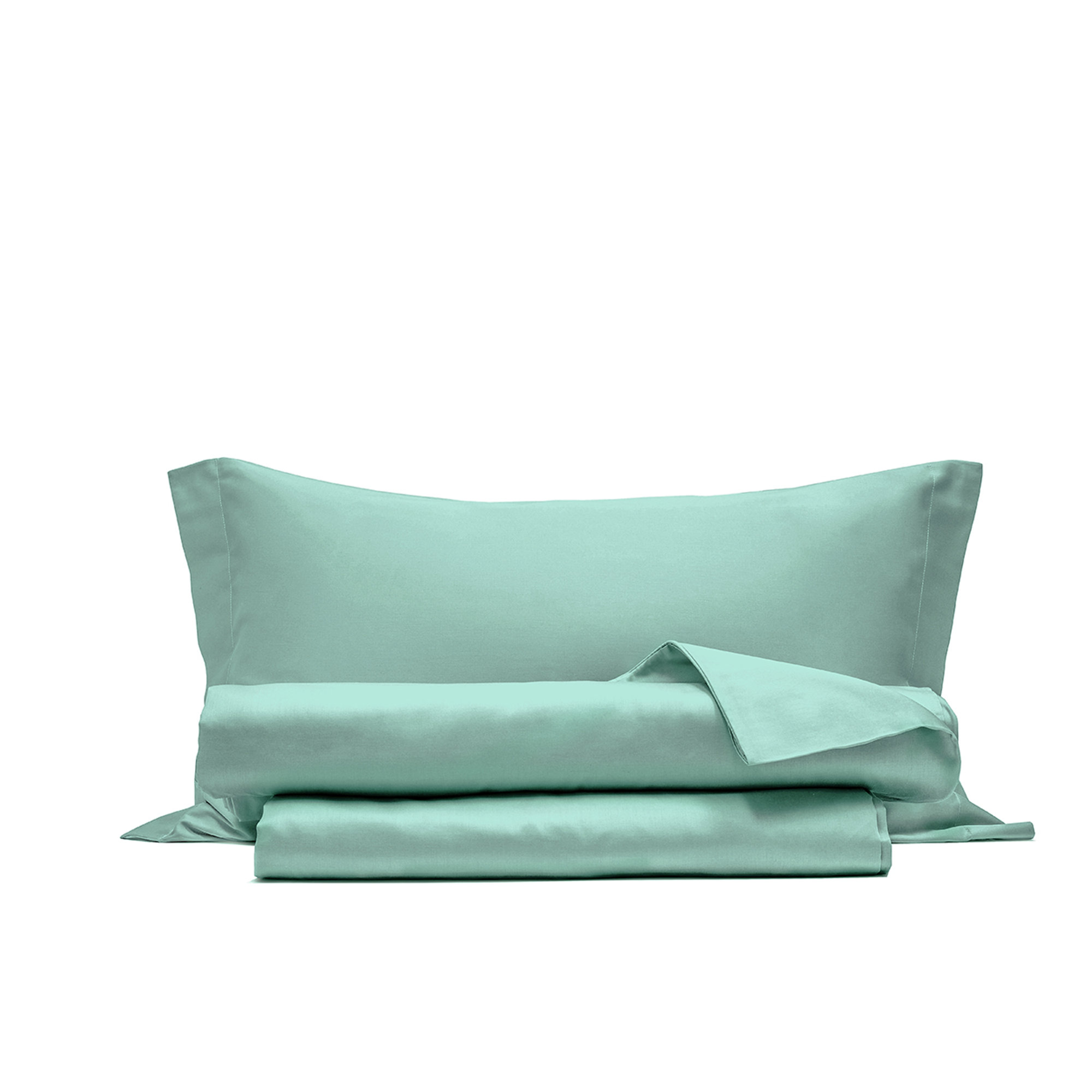 Ensemble de housse de couette en satin vert d'eau avec deux volants. I rasi vista1