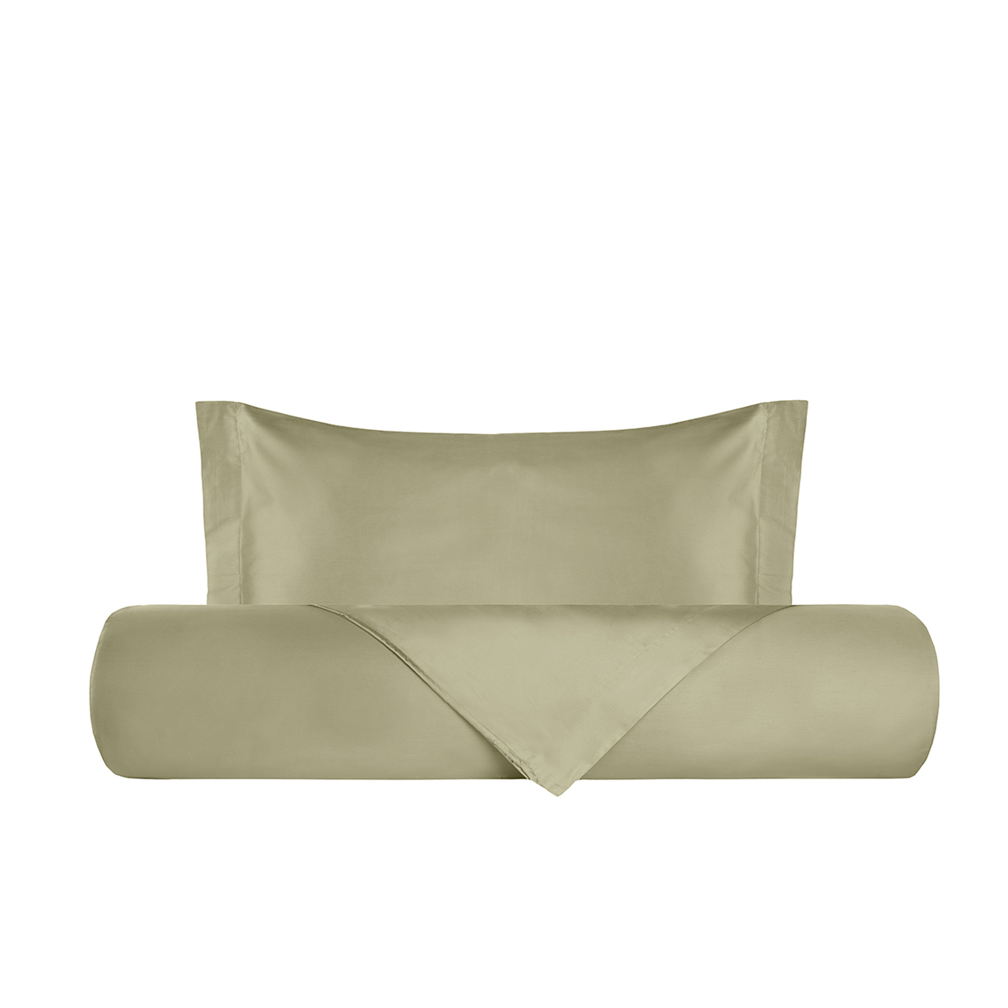Olive Green Satin Duvet Cover Set with Two Flounced Pillowcases I rasi vista1