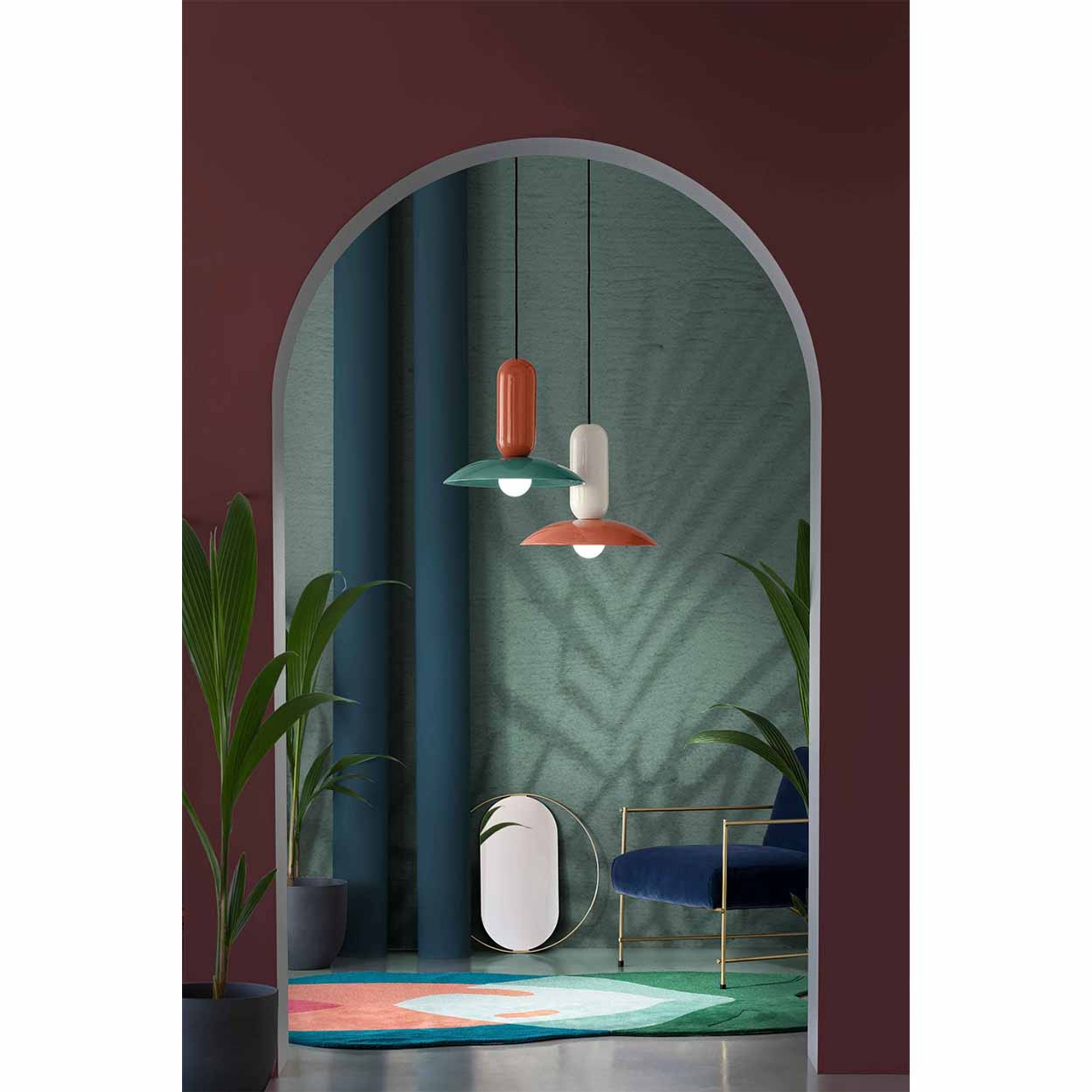 Pendelleuchte Pau Türkis + Orange Pokè Ferroluce vista2