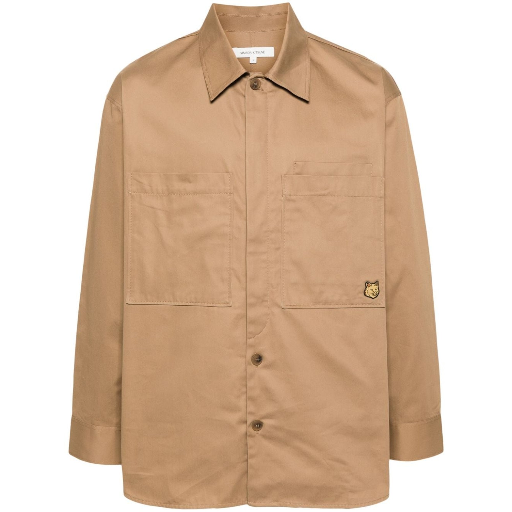 Overshirt With Tonal Fox Head Patch in Cotton Gaba Lm00407ww0078 Maison Kitsuné vista0