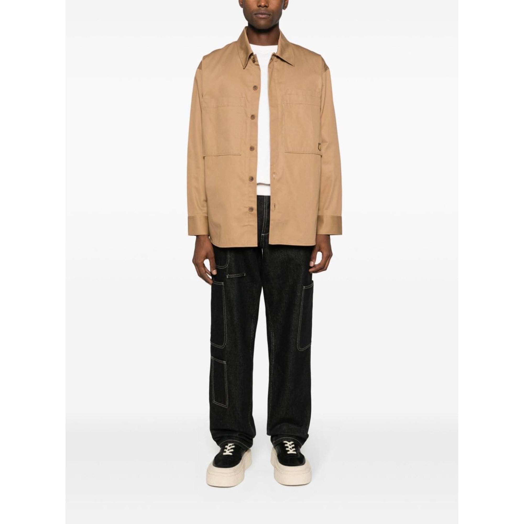 Overshirt With Tonal Fox Head Patch in Cotton Gaba Lm00407ww0078 Maison Kitsuné vista1