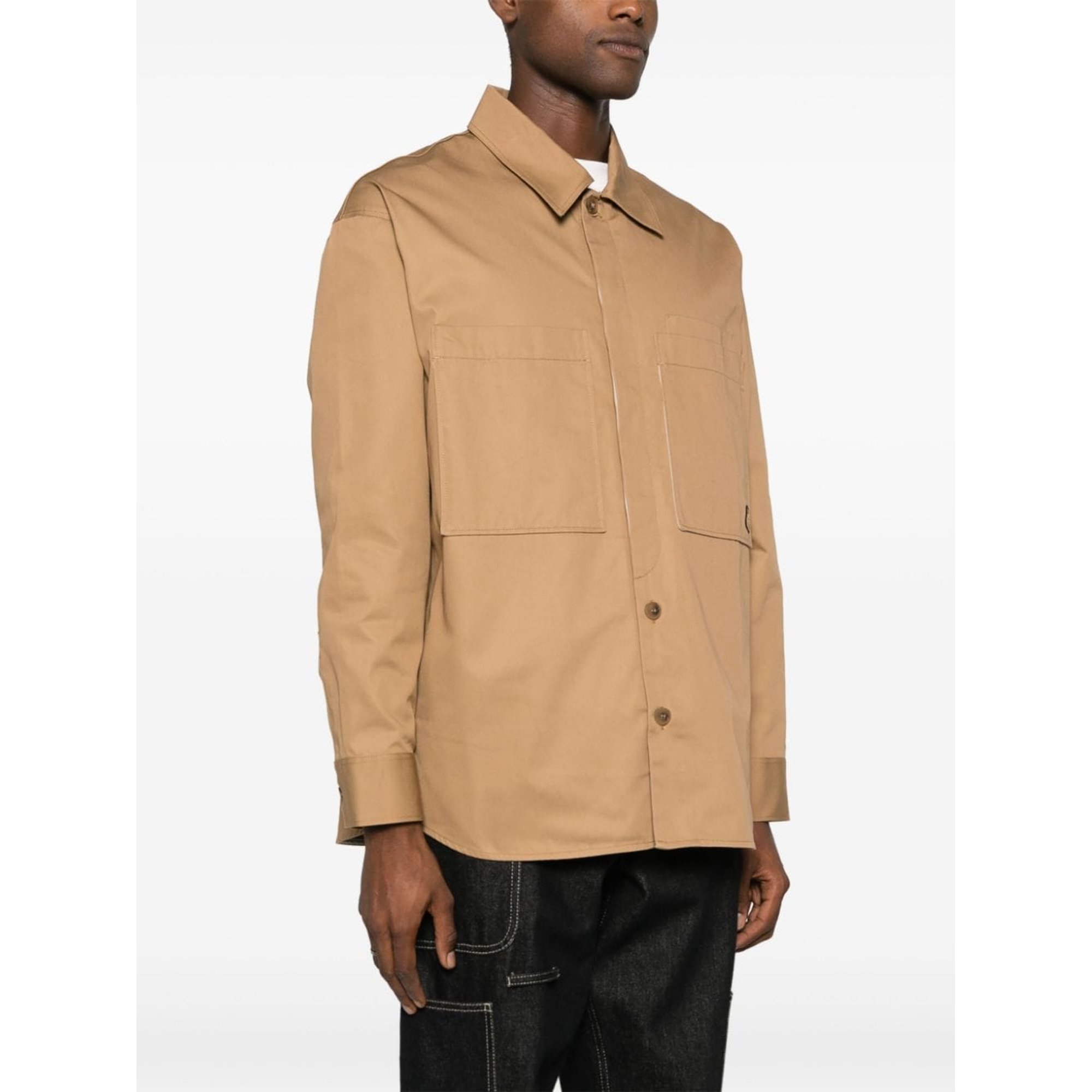 Overshirt With Tonal Fox Head Patch in Cotton Gaba Lm00407ww0078 Maison Kitsuné vista2