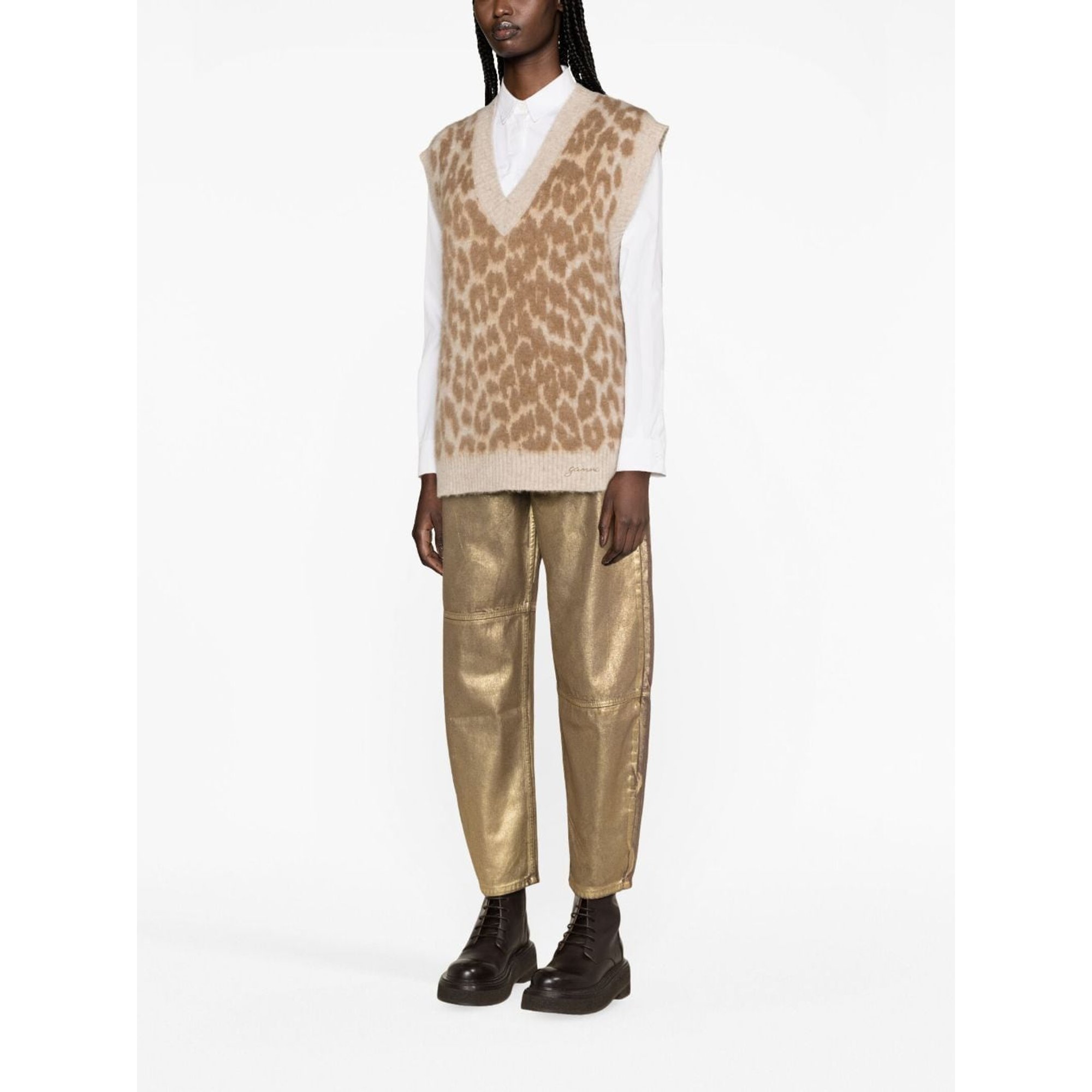 Leopard Jacquard Oversized Vest K1977 Ganni vista2