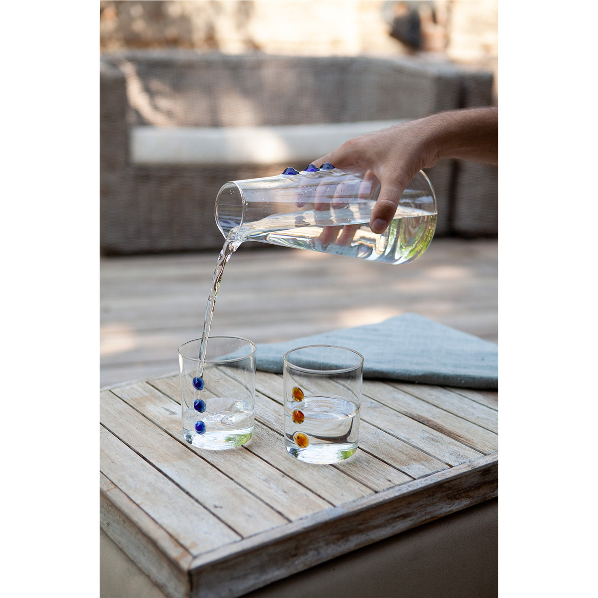 Ensemble de 6 gobelets PETONI, transparent/bleu Zafferano tavola vista1