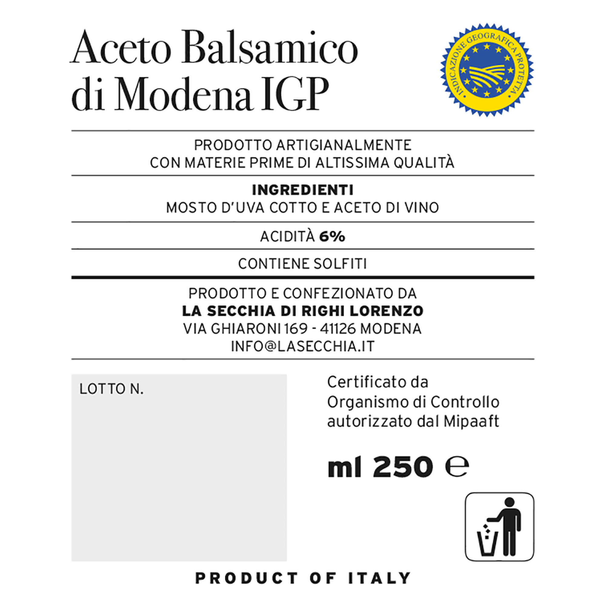 1 bottiglia astucciata Aceto balsamico di Modena igp cuveè 12 -  dosatore 250 ml La Secchia Antica Acetaia vista1