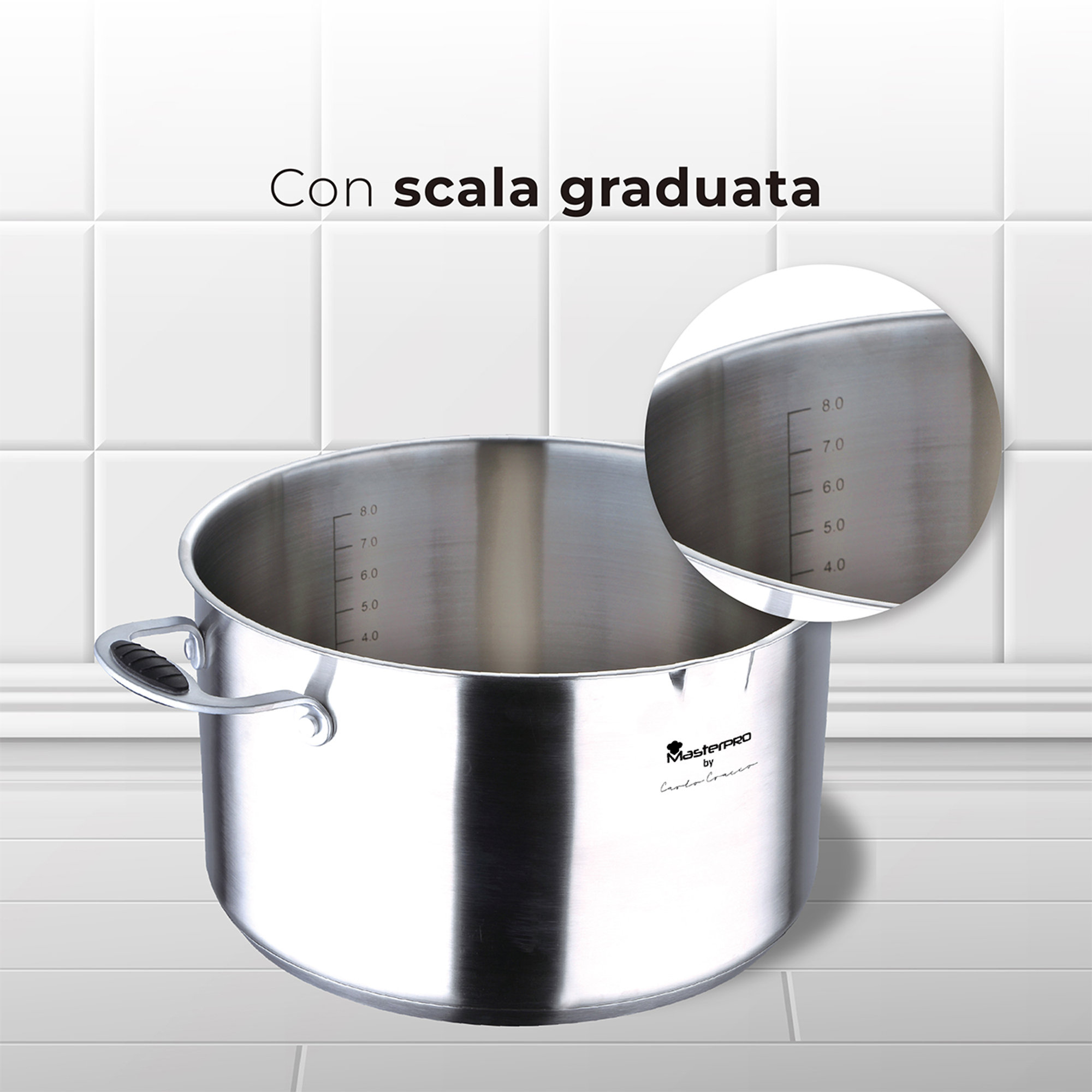 Olla Pastaiola 26x15.5 cm 8L de acero con tapa Masterpro by Carlo Cracco MASTERPRO by Carlo Cracco vista8