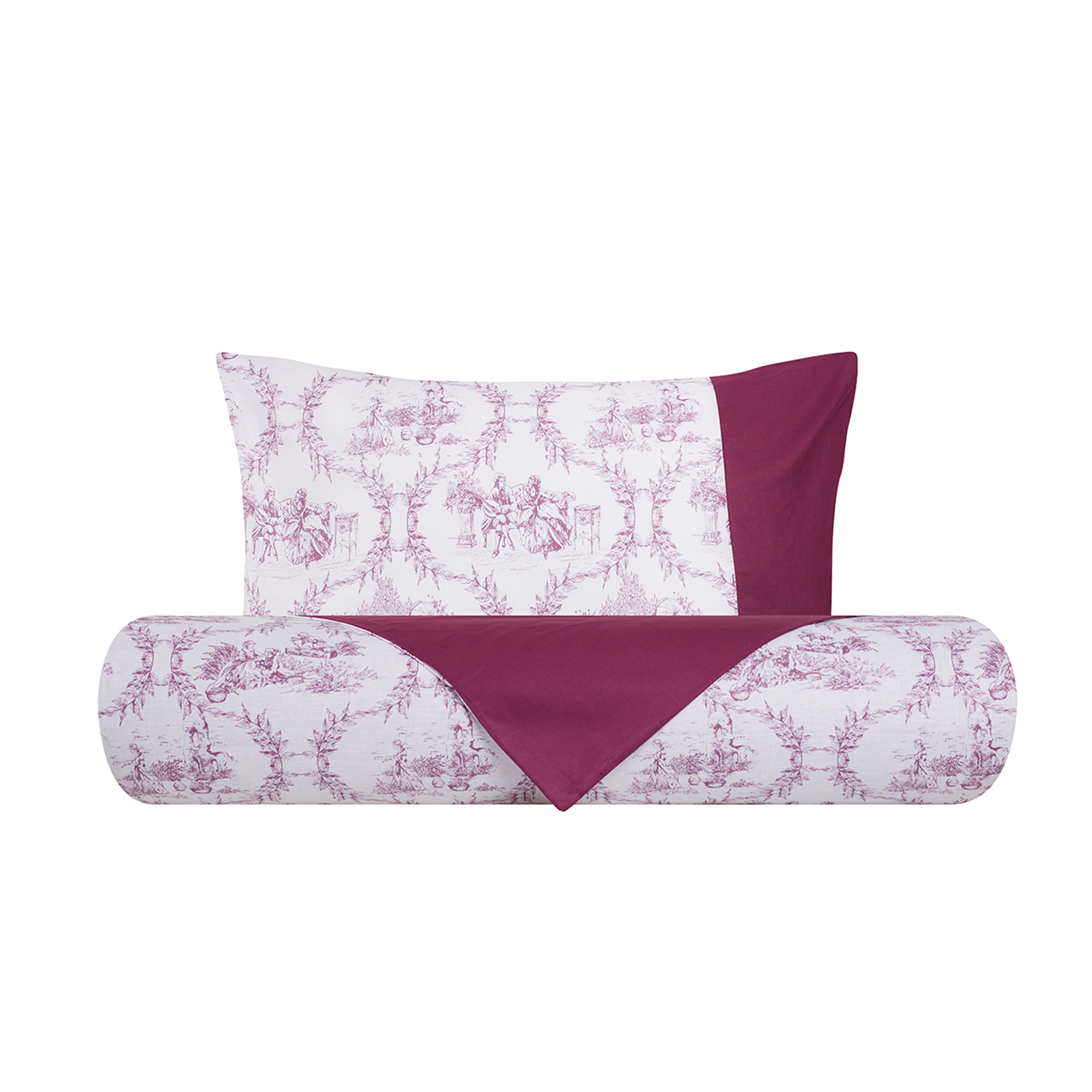 Ensemble de housse de couette réversible en coton Toile de Jouy Bourgogne/Violet Toile De Jouy vista1