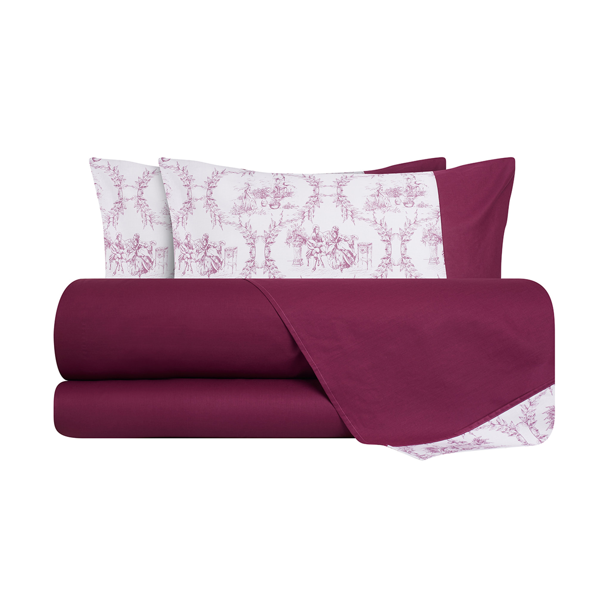 Ensemble de lit recto-verso en coton Toile de Jouy Bourgogne/Violet Toile De Jouy vista0