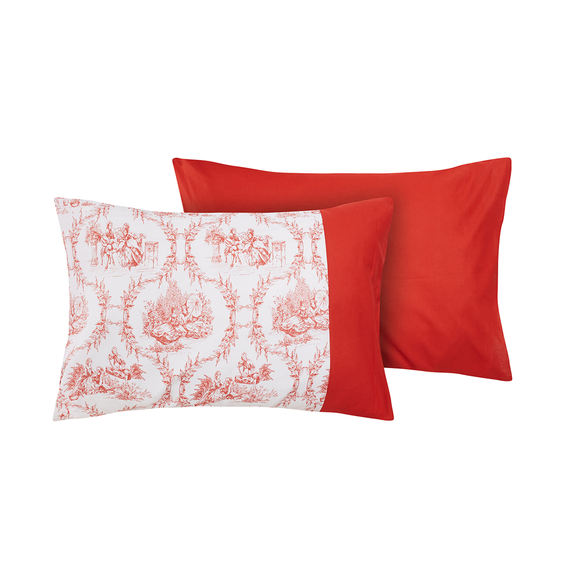 Coppia di federe Bifaccia in cotone Toile de Jouy Maldive/Corallo Toile De Jouy vista1