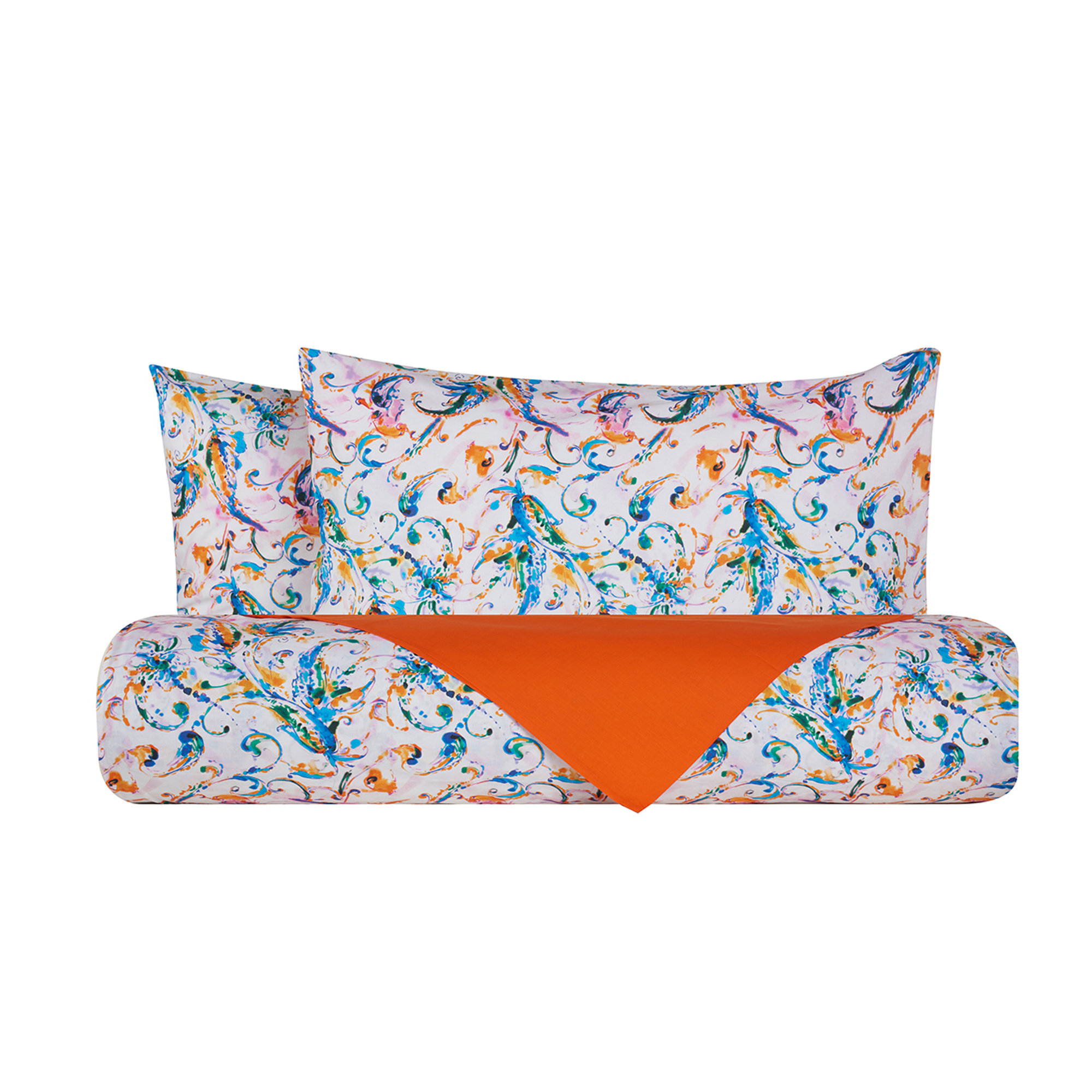 Parure copripiumino bifaccia in cotone Paisley Acquamarina/arancione Stile Paisley vista0