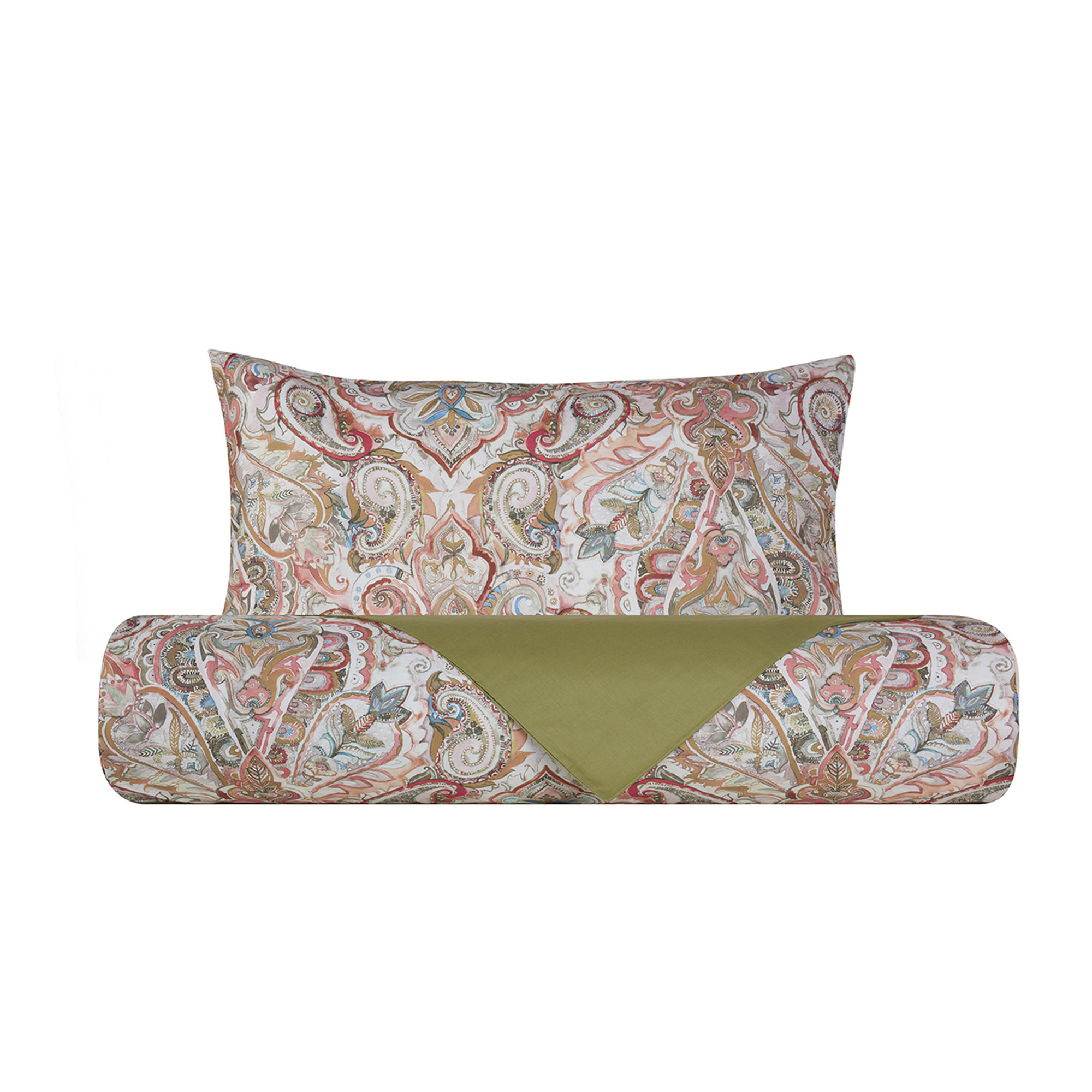 Parure copripiumino bifaccia in cotone Paisley Dorato/verde salvia Stile Paisley vista1