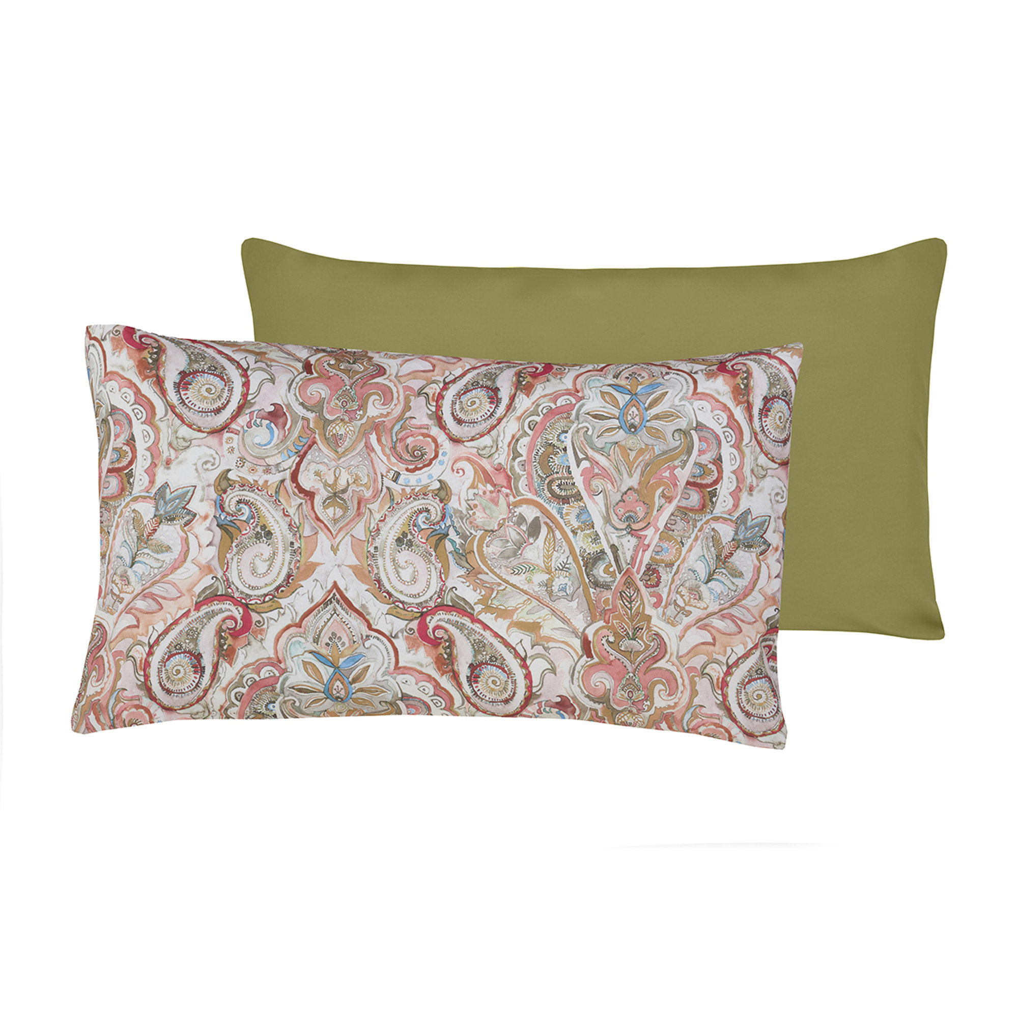 Coppia di federe bifaccia in cotone Paisley Dorato/verde salvia Stile Paisley vista1