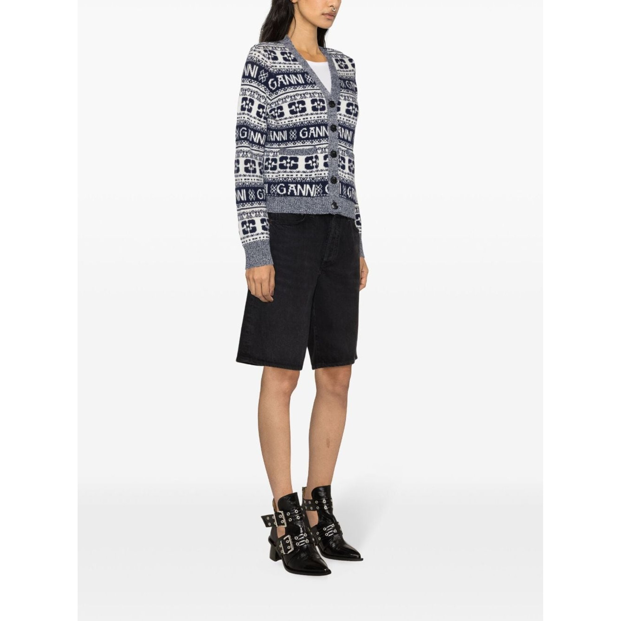 Logo Wool Mix Cardigan K2093 Ganni vista2