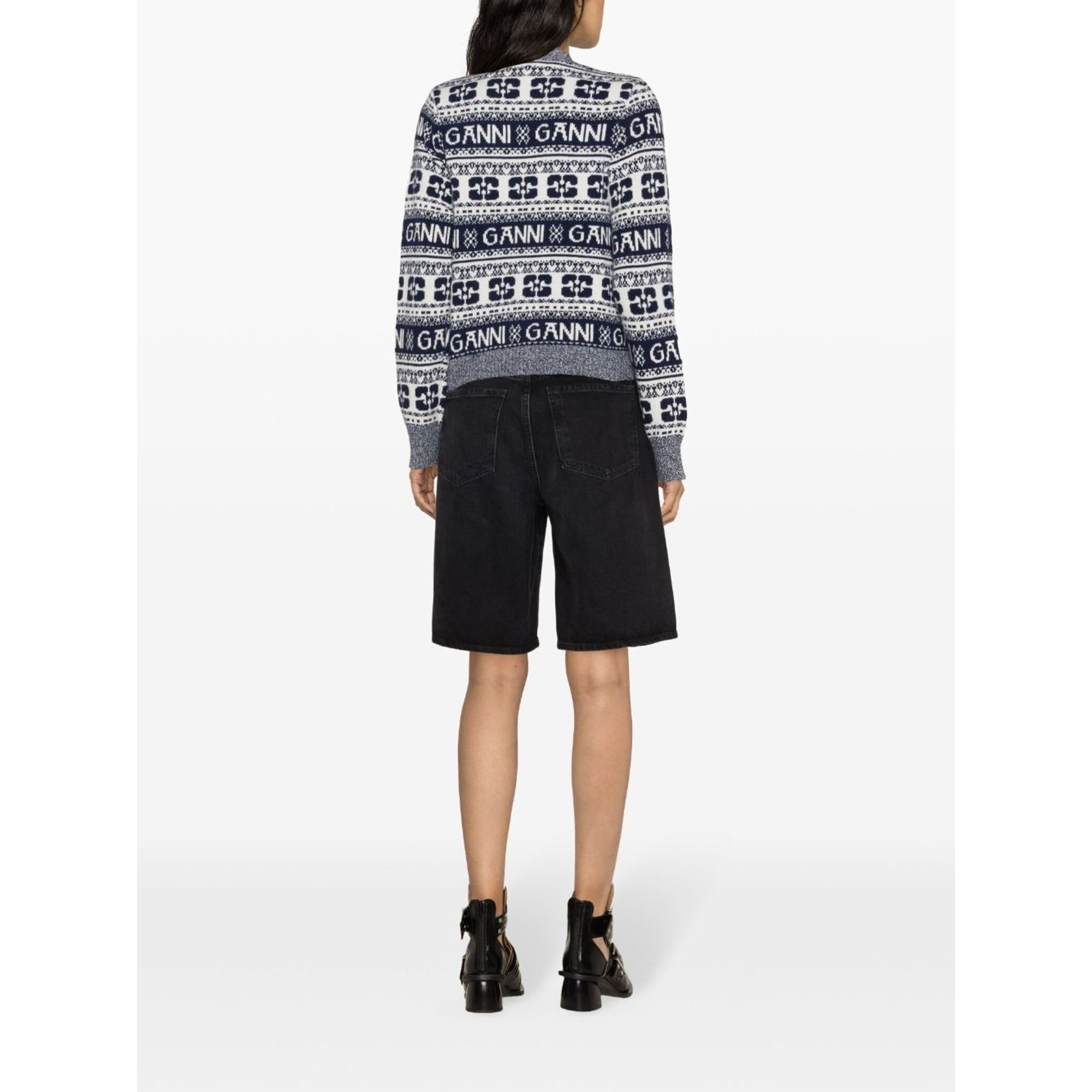 Logo Wool Mix Cardigan K2093 Ganni vista3