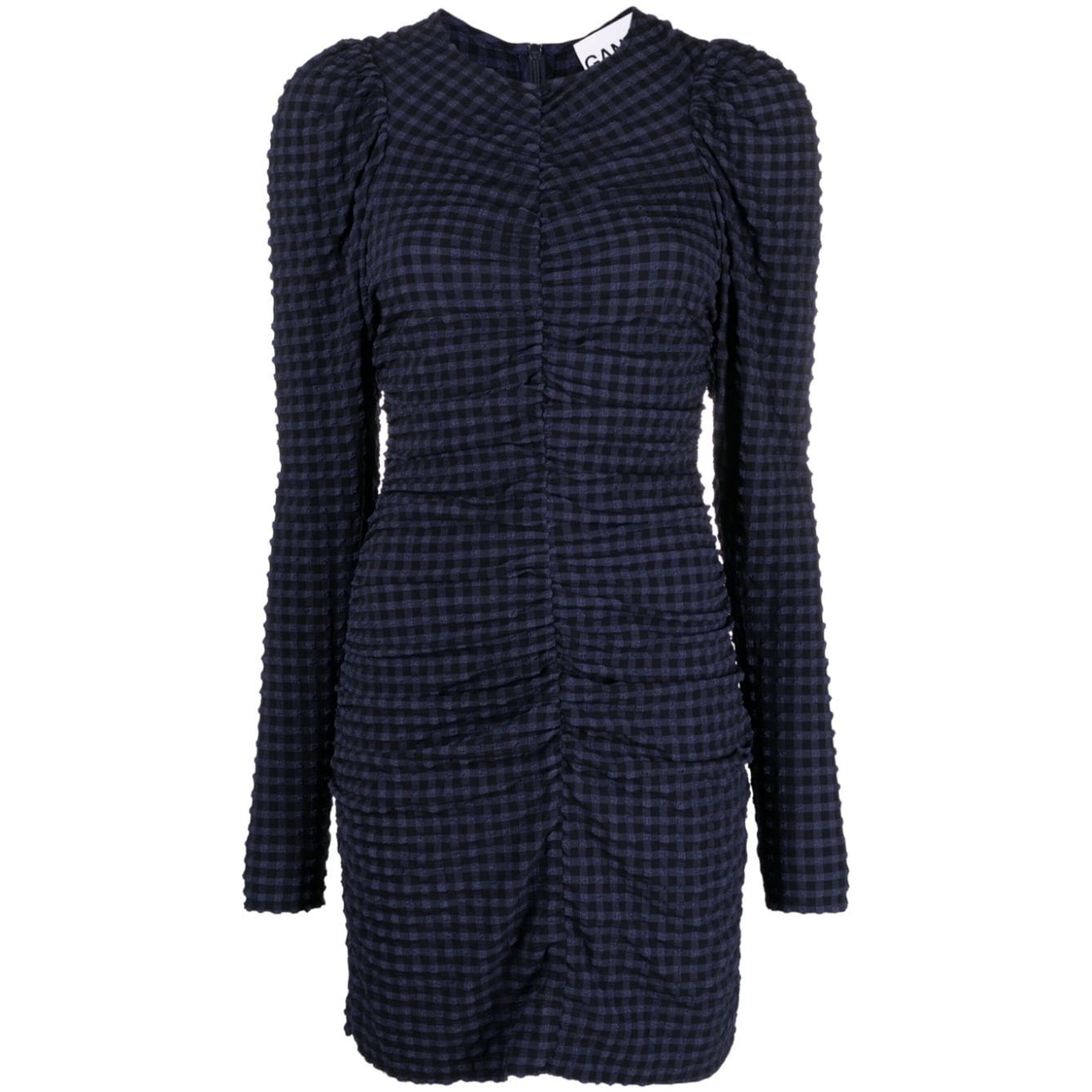 Stretch Seersucker O-neck Mini Dress F8599 Ganni vista0