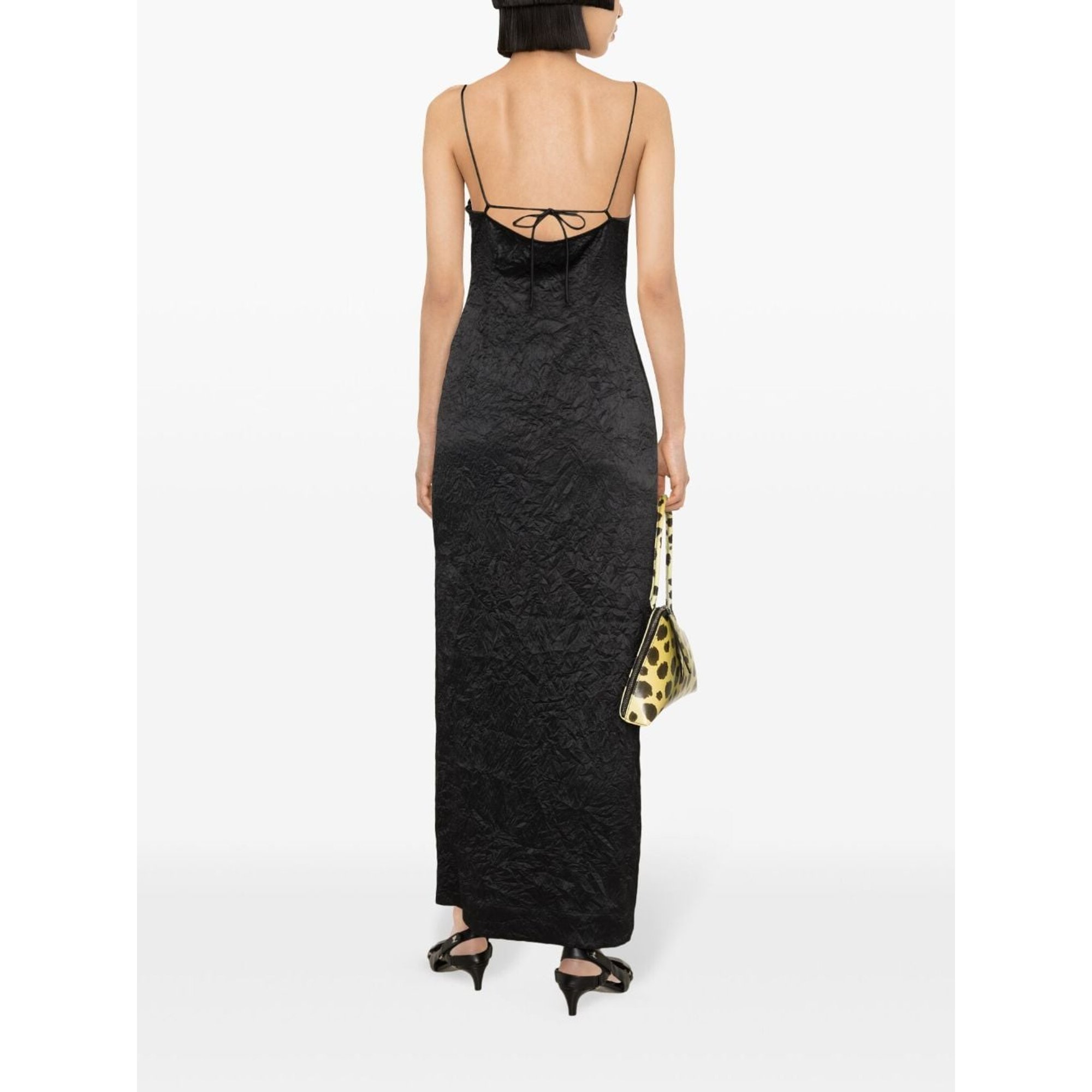 Crinkled Satin Midi Slip Dress F8689 Ganni vista3