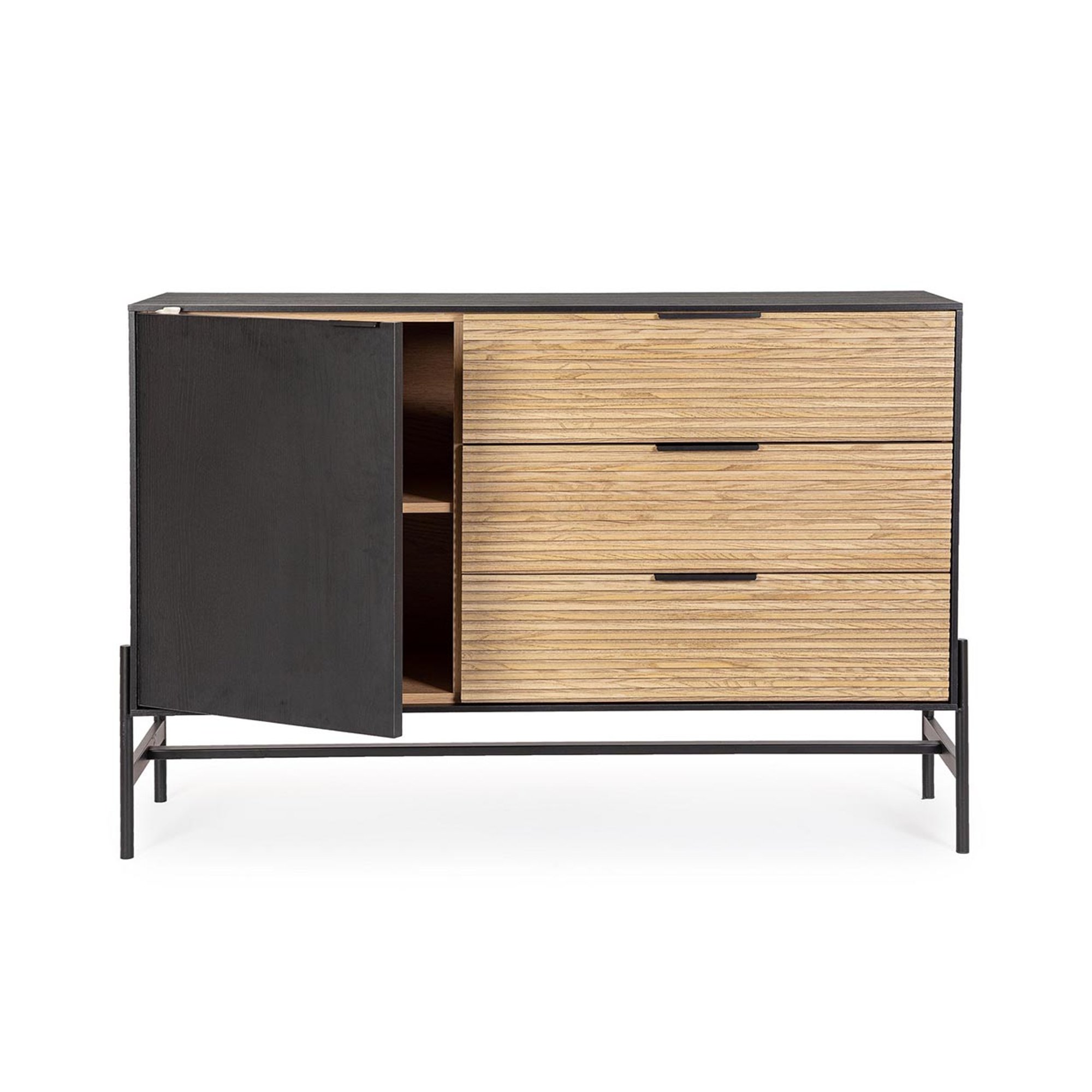Credenza 1 anta 3 cassetti Allycia nero-naturale Bizzotto vista2
