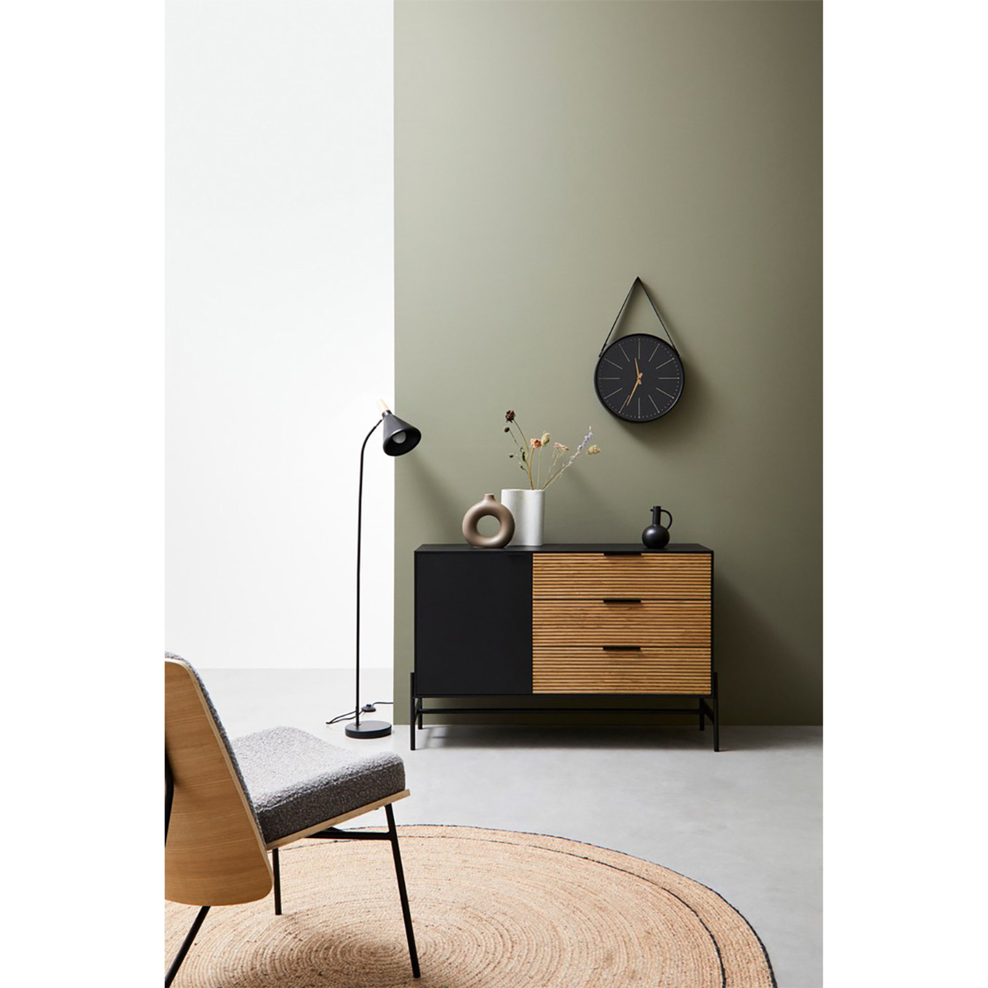 Credenza 1 anta 3 cassetti Allycia nero-naturale Bizzotto vista9