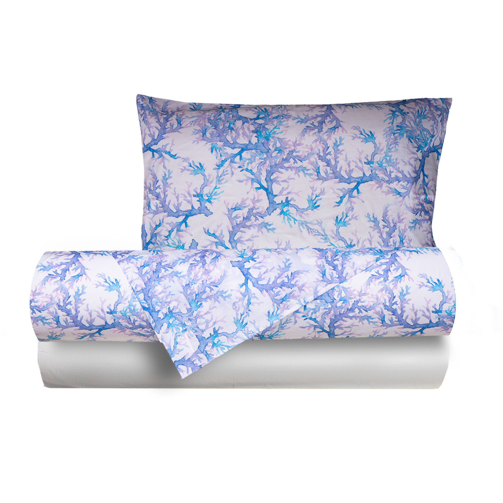 Watercolor Coral/White Cotton Bed Set Coralli sotto le stelle vista1