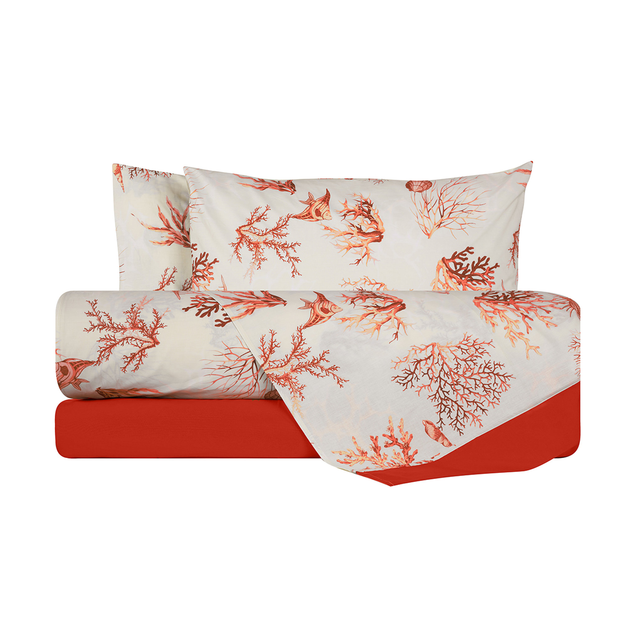 Completo Letto Cotone Coralli Rossi Con Bordo Rosso Corallo/Rosso Corallo Coralli sotto le stelle vista0