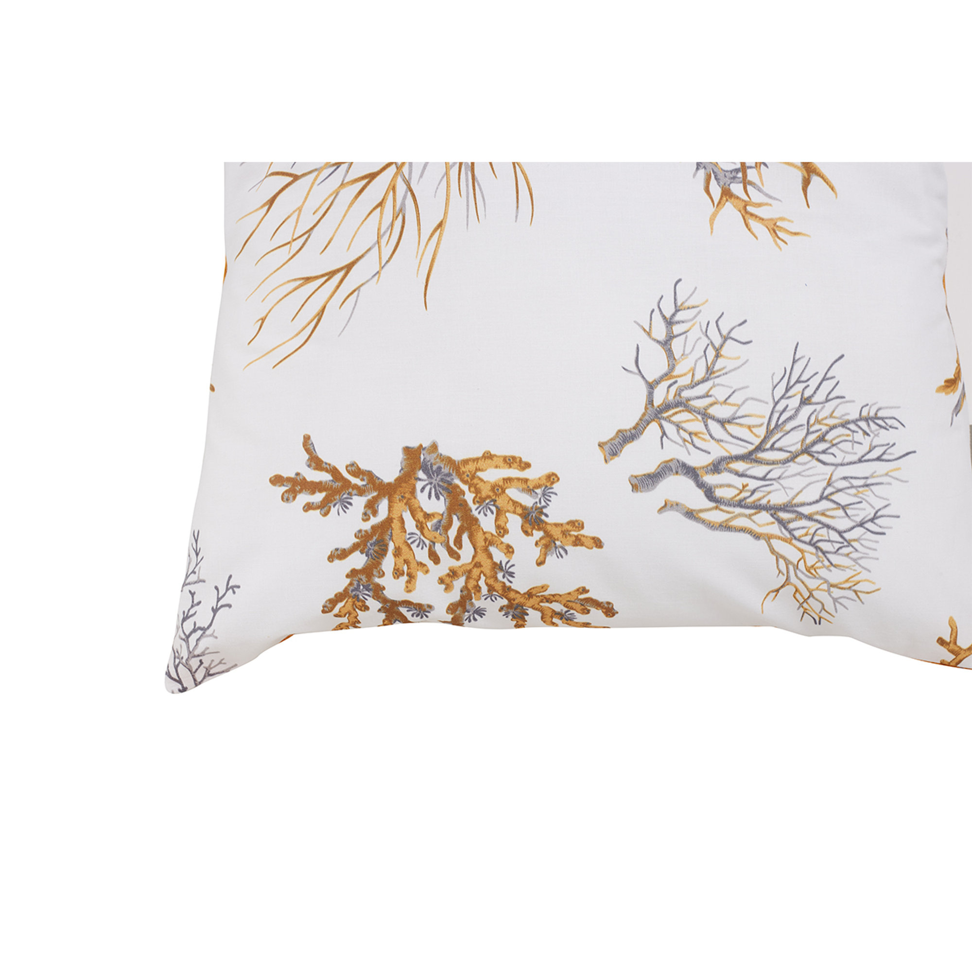 Coppia di Federe Bifaccia Cotone 50x80 Corallo Ocra Su fondo Bianco/Senape Coralli sotto le stelle vista1