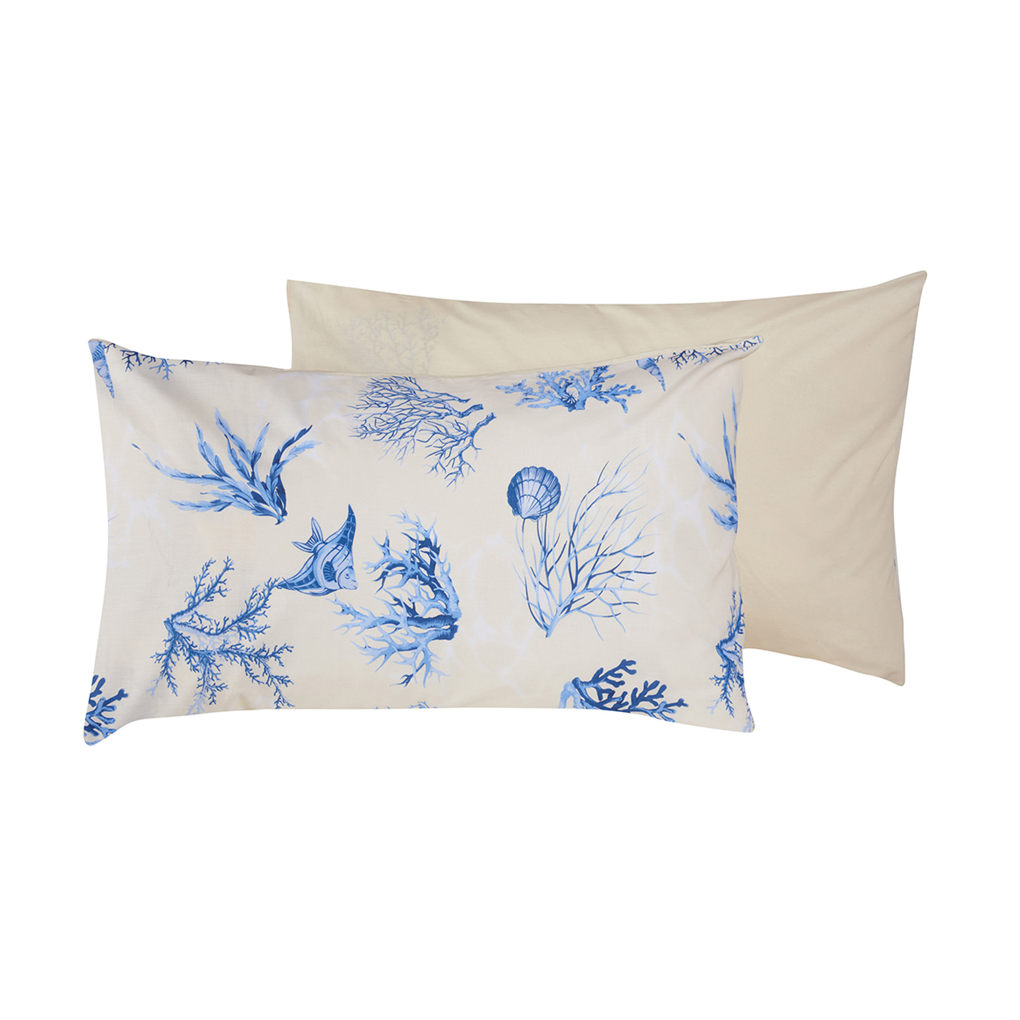 Coppia di Federe Bifaccia Cotone 50x80 Coralli Blu/Panna Coralli sotto le stelle vista0