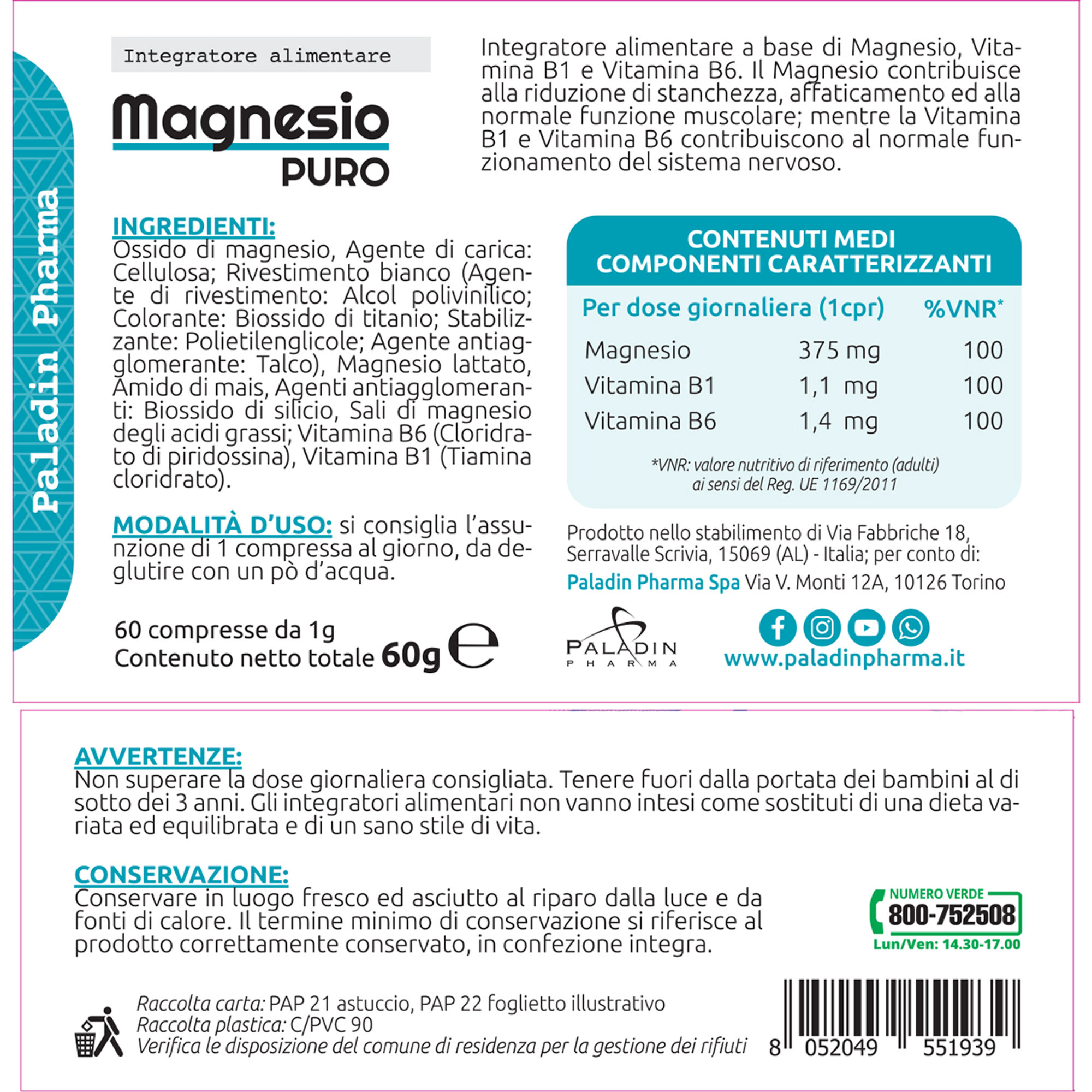 3 confezioni  - Sanavita Magnesio Puro 60 compresse SanaVita vista1