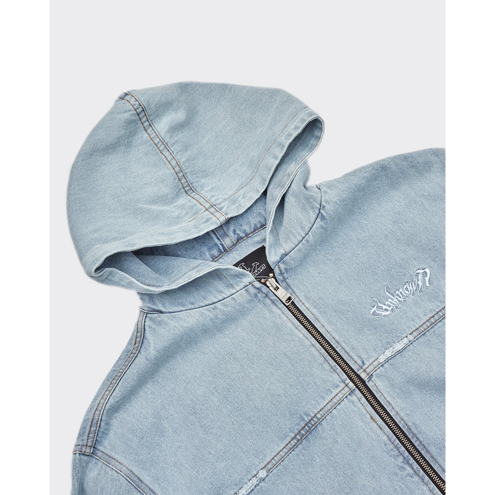 Bleached Zip Denim Jacke mit Kapuze Unknown London vista3