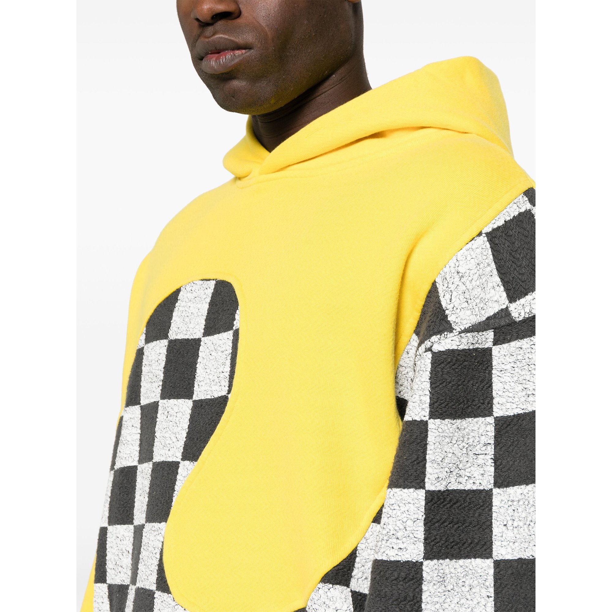 Men Yellow Checker Swirl Hoodie Knit Erl08t022 ERL vista2