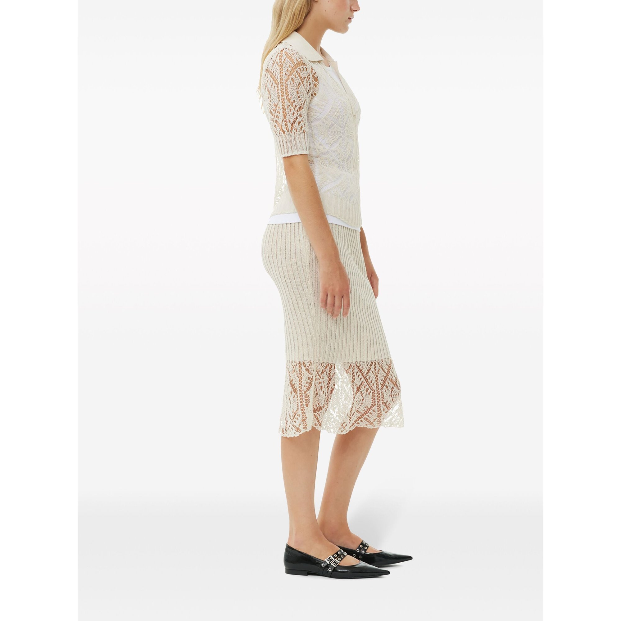 Thin Cotton Lace Short Sleeve Polo K2200 Ganni vista2