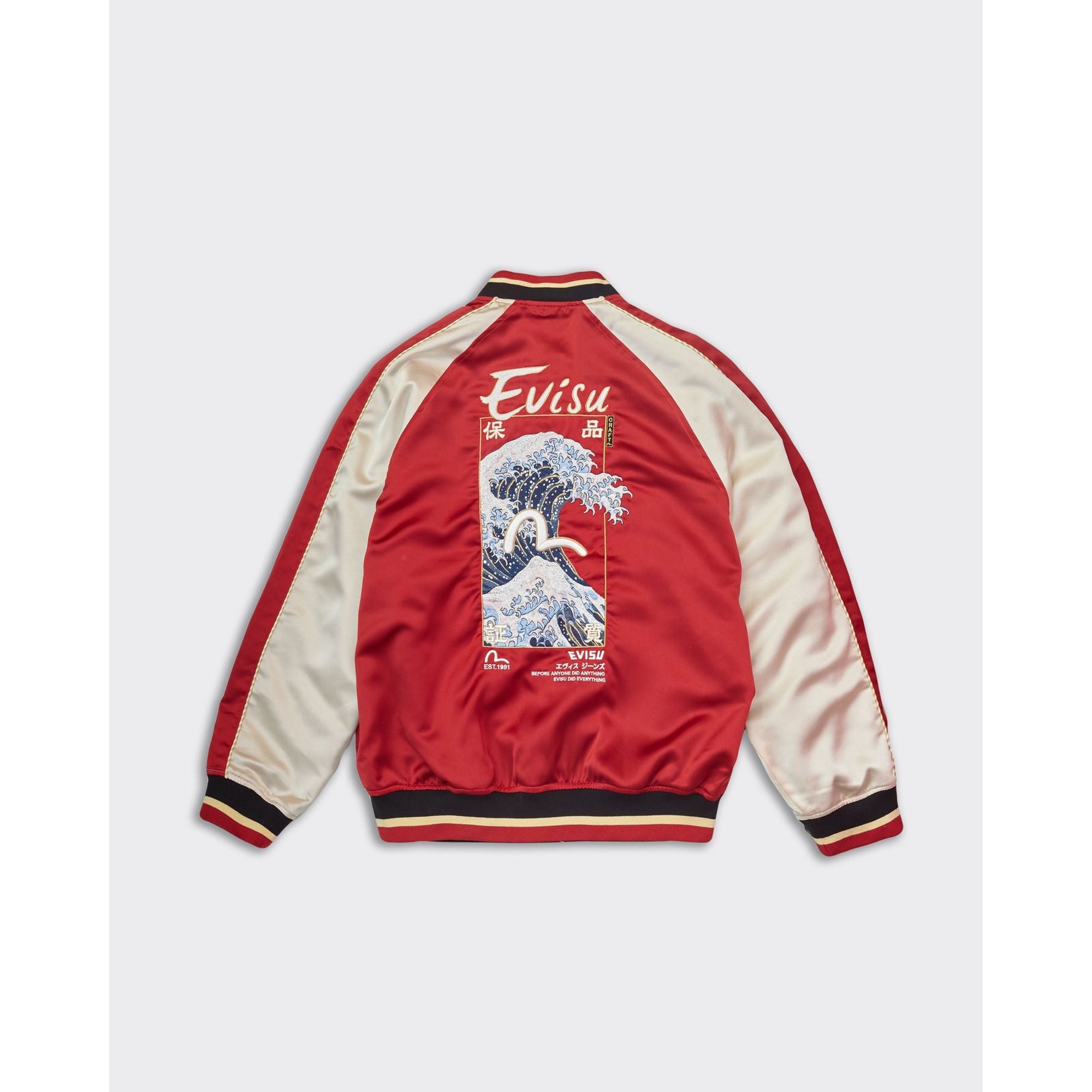 Chaqueta Bomber Souvenir Bordada Roja Evisu vista2