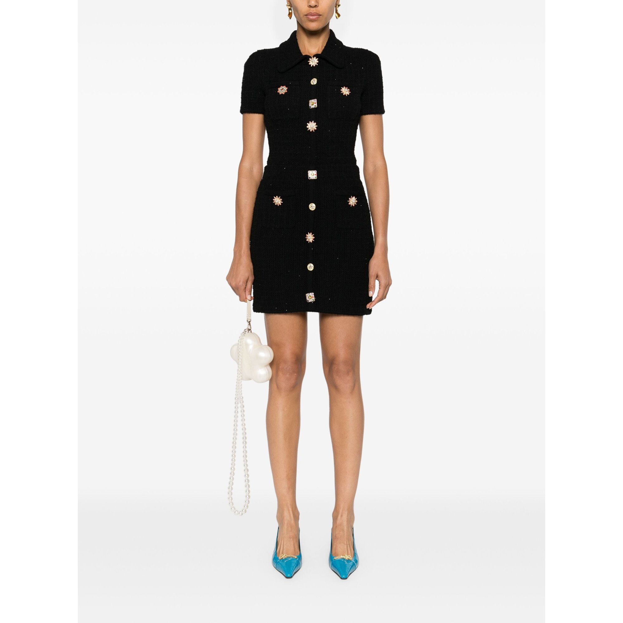 Black Jewel Button Knit Mini Skirt Pf24128skb SELF-PORTRAIT vista1