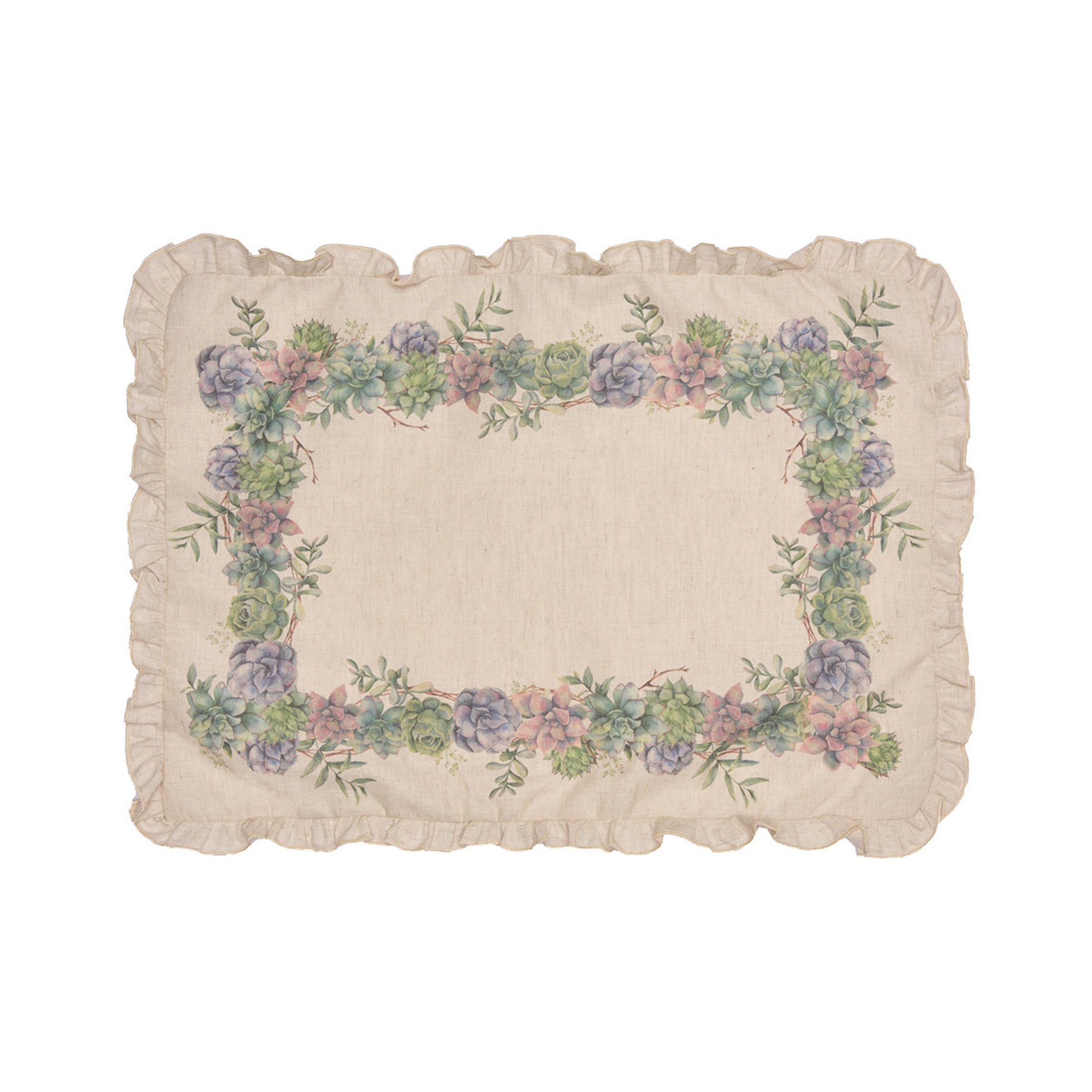 2 Placematsets Amerikaans Stijl 35x50 Gemengde Natuurlijke Linnen Bedrukt Succulenten Frou Frou Tovaglie & Runner vista0