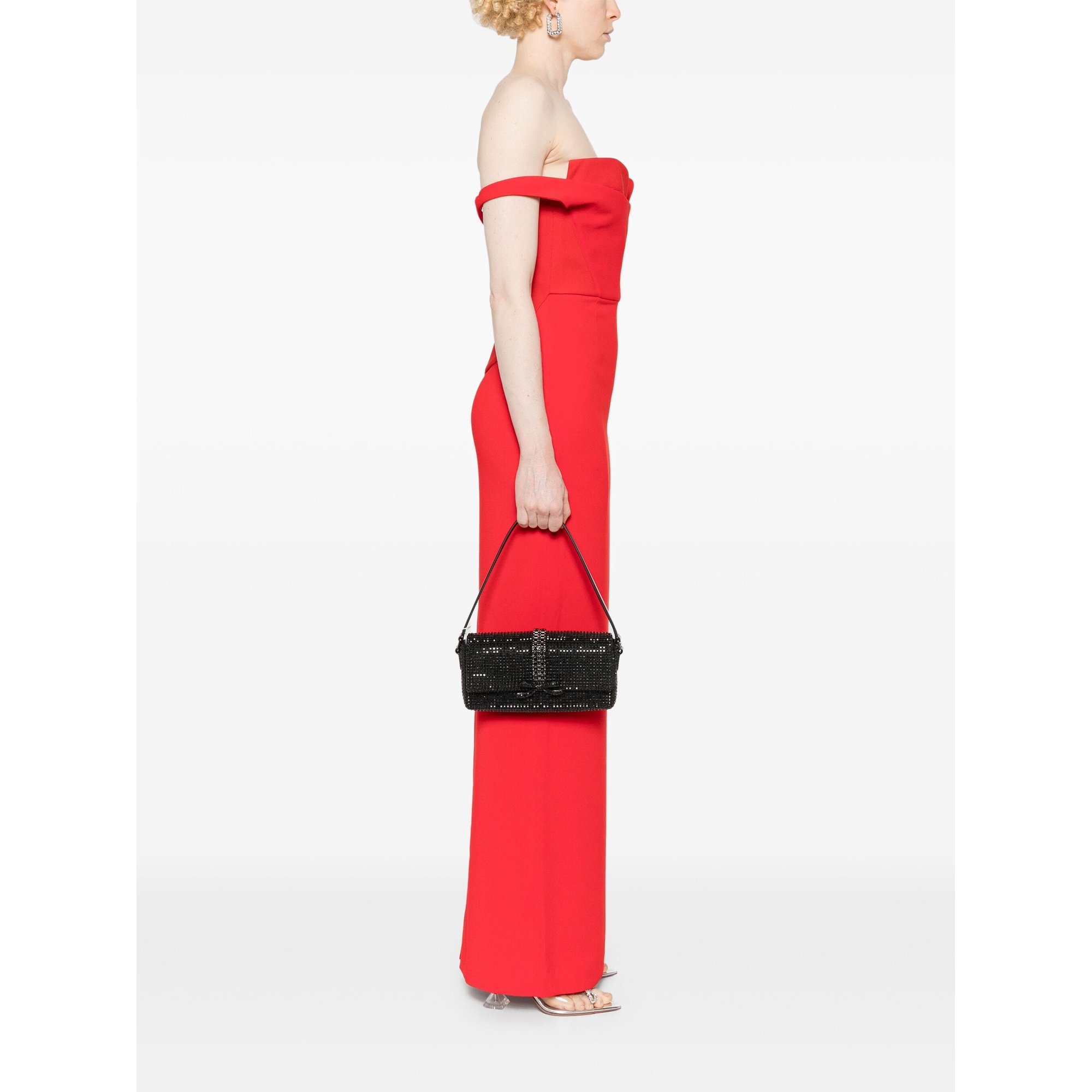 Schwarze Strass-Kettenhemd-Baguette-Tasche Pf24311b SELF-PORTRAIT vista1