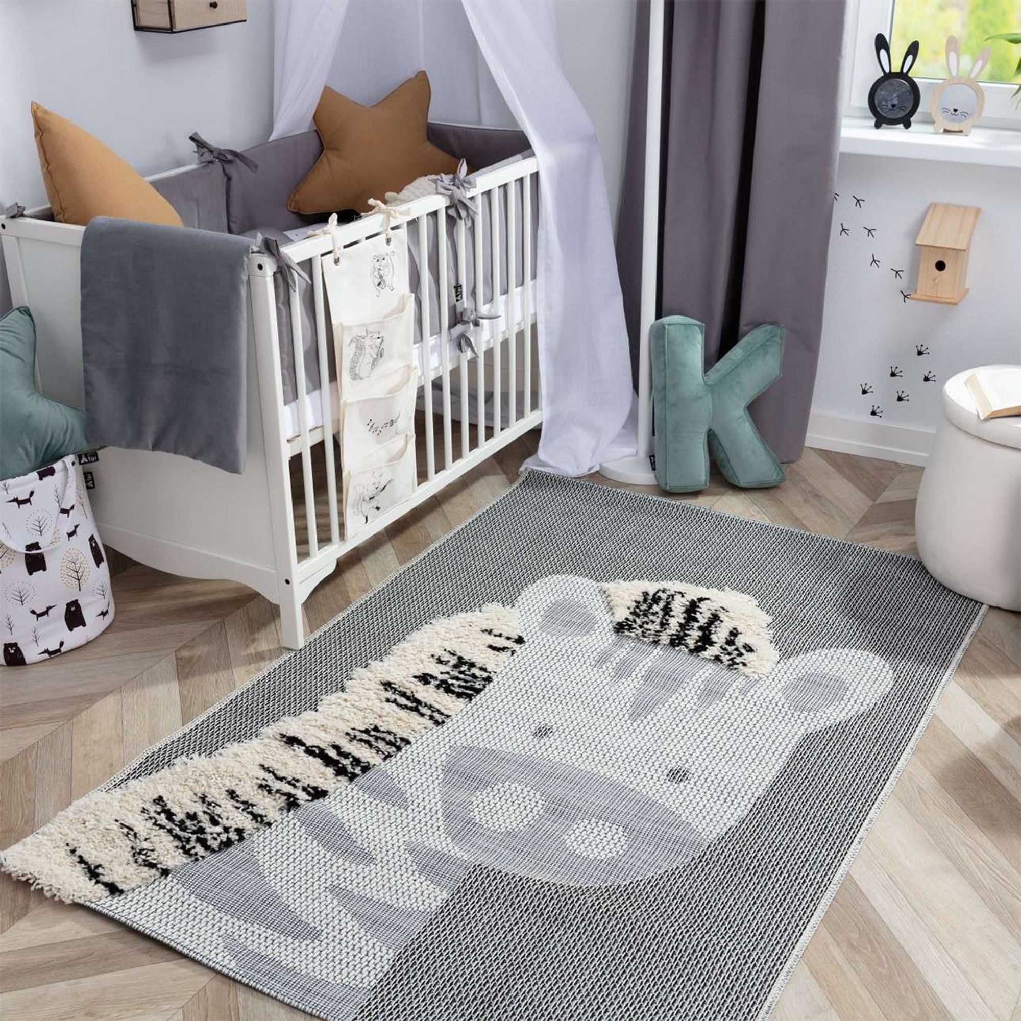 Zebra Rug - gray Yellow Tipi vista3