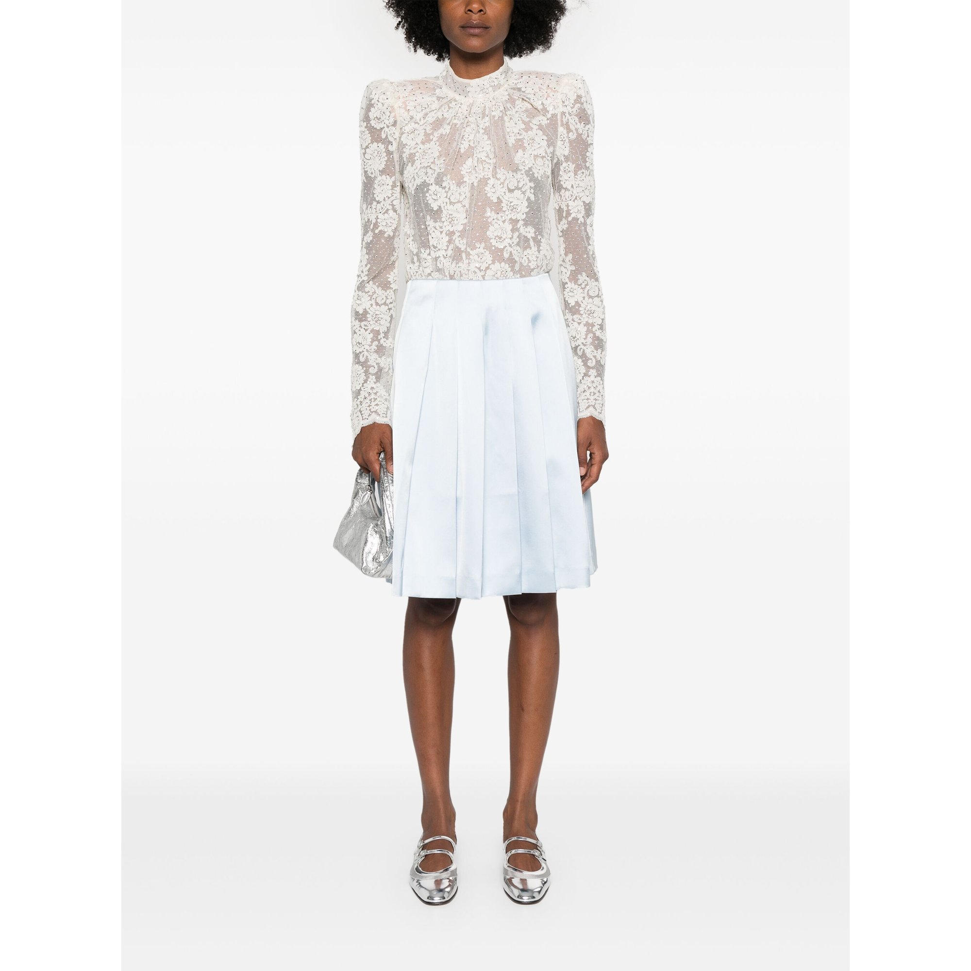 Blue Satin Midi Skirt Aw24060mskbl SELF-PORTRAIT vista1