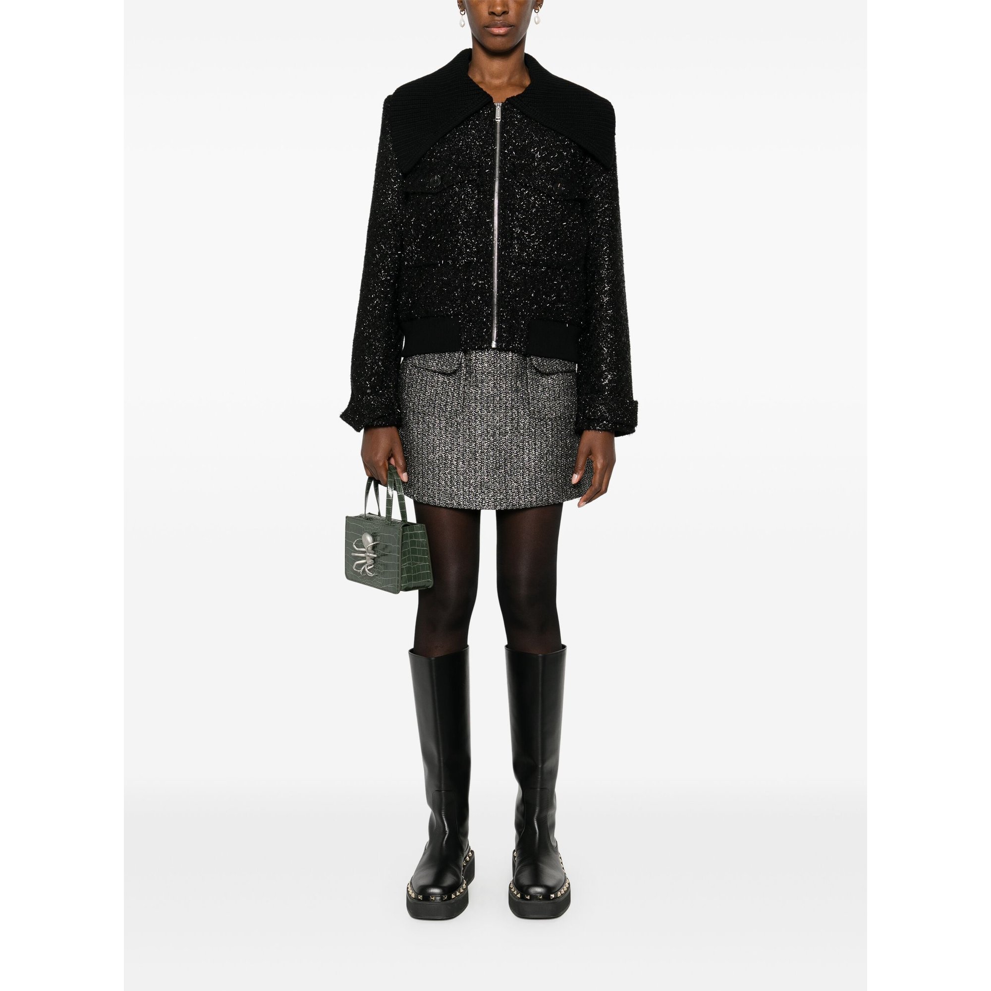 Black Tinsel Boucle Bomber Jacket Aw24051jb SELF-PORTRAIT vista1