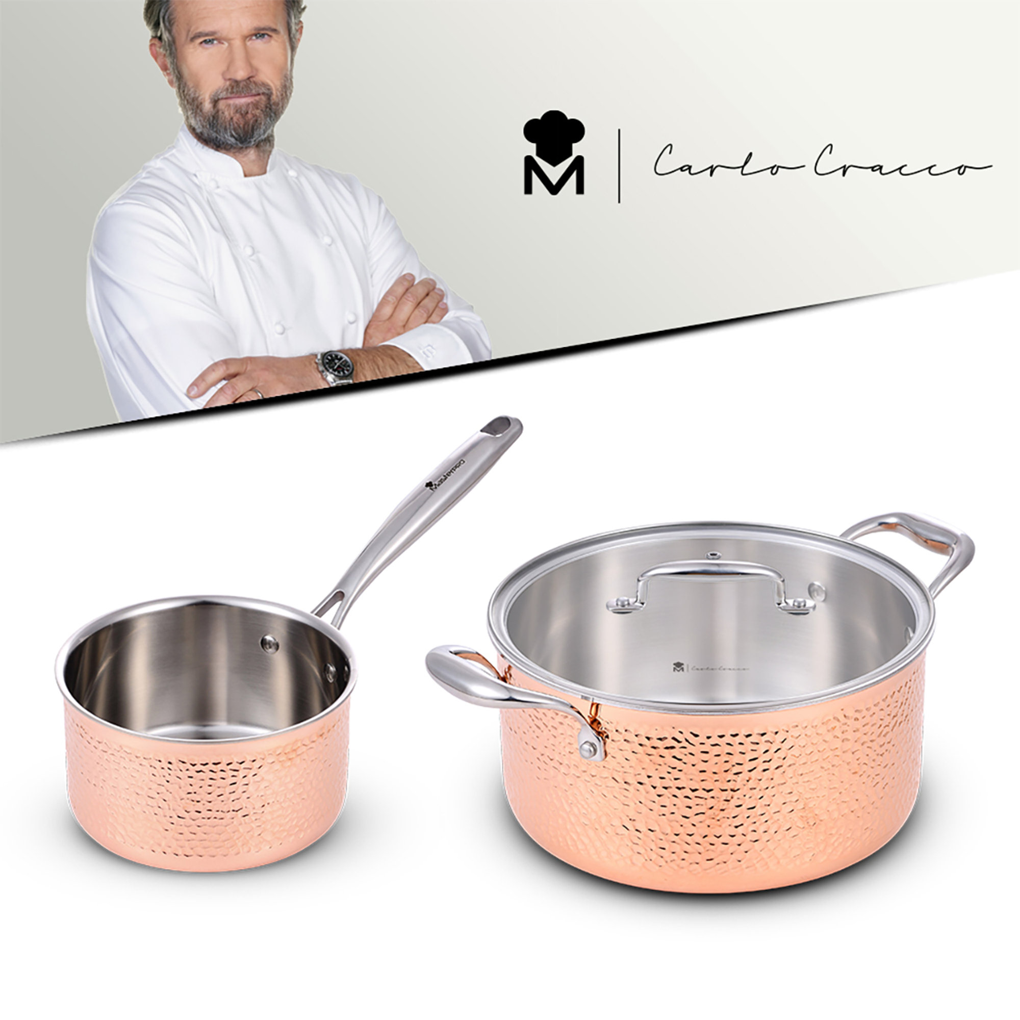 Casseruola 24 cm in acciaio alluminio rame con coperchio + Casseruolino 18cm in acciaio alluminio rame by Carlo Cracco MASTERPRO by Carlo Cracco vista6