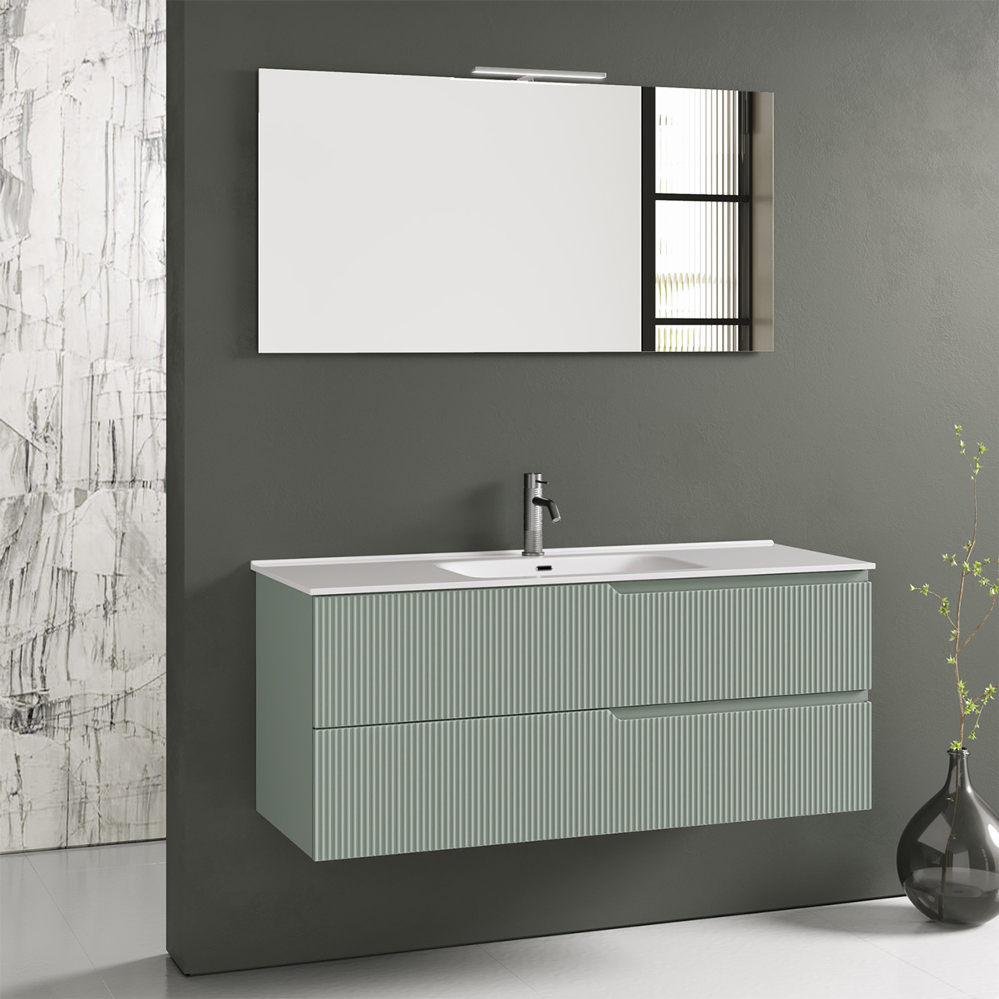 Composizione 4 pezzi ZIP verde salvia ,  L.121 P.46,5 H.190 TFT Home vista0